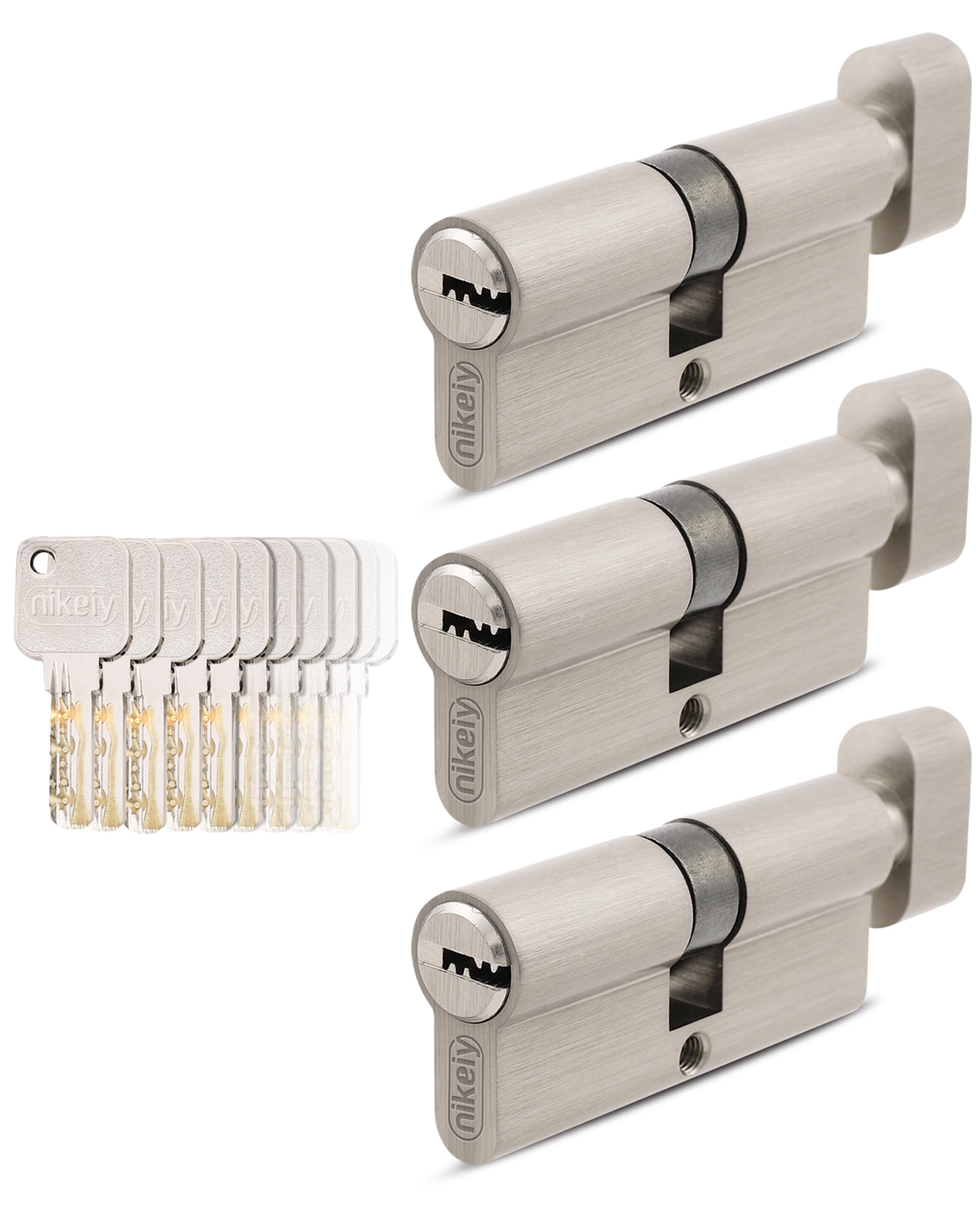 GERCAR 3 Cilindri A Pomello, Con Chiusura Simultanea, 3 Cilindri Di Chiusura, 35/35, Con 15 Chiavi, 70 Mm, Serratura A Cilindro Con Funzione N G, Set Da 3 Pezzi, Lunghezza: 70 Mm, A:35 - Foto 7