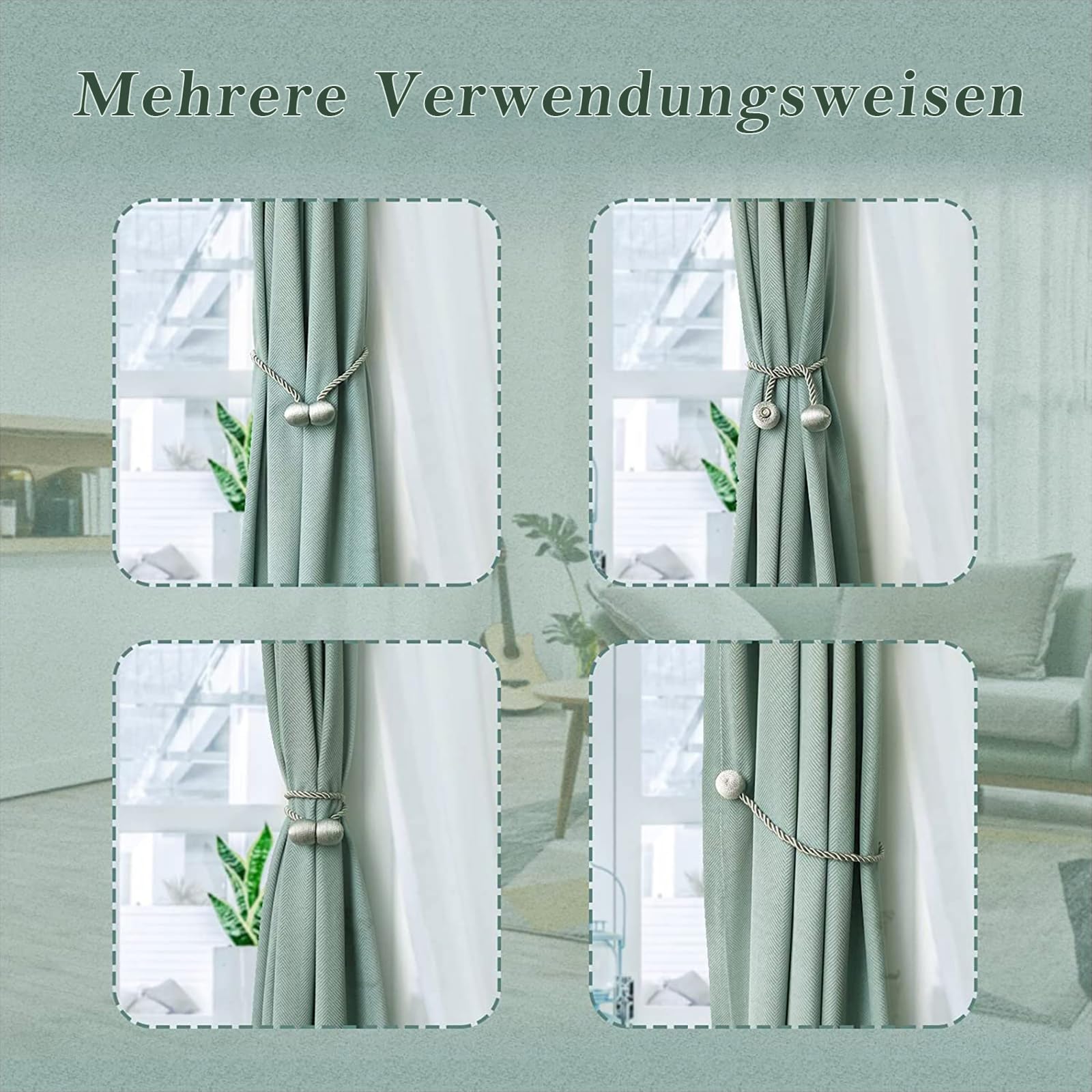Magnetische Vorhang-Raffhalter, 2 Stück – Starker Magnet, 45 Cm Lang, Hellgrau, Kein Bohren Nötig