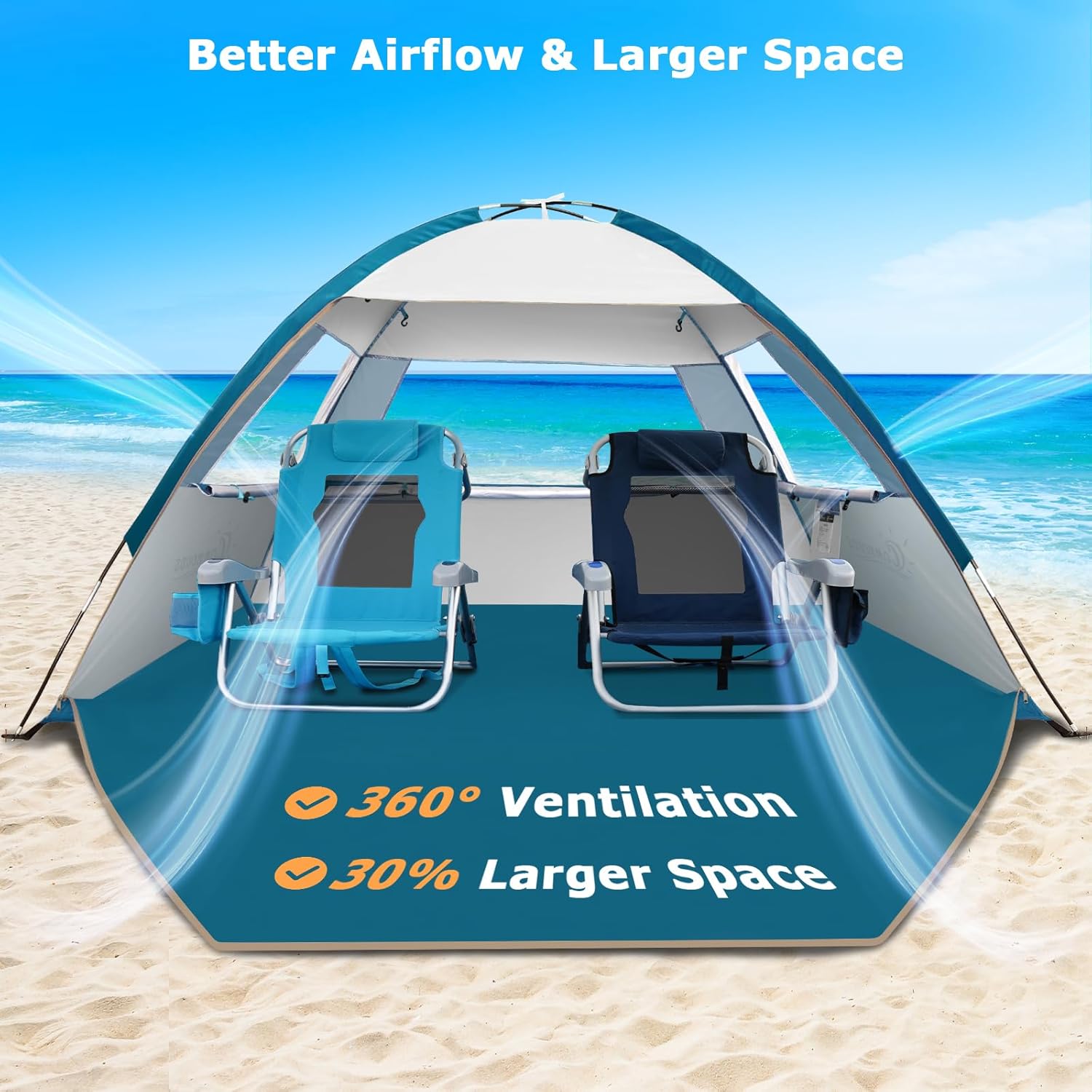 COMMOUDS Beach Tent Sun Shade for 3/4/6/8 Person, UPF 50+ Beach Sun Shelter Canopy Tent, Lightweight, Easy Set Up and Carry