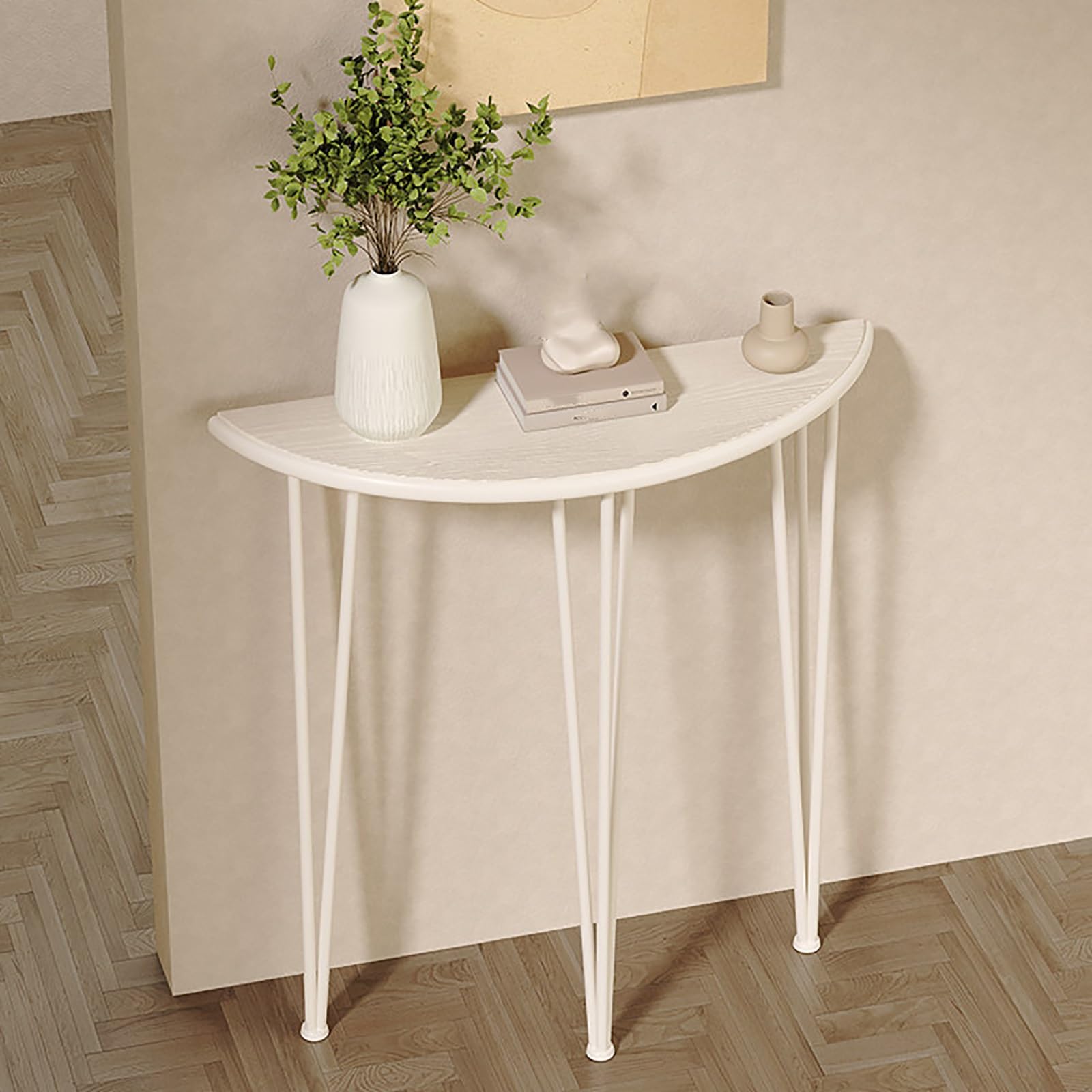 HalfMoon - Console moderna salvaspazio per ingresso, con gambe in metallo, elegante accento per corridoio, soggiorno, atrio e dietro il divano (bianco, 80 x 25 x 90 cm)