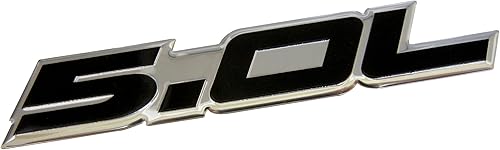 5.0L Emblem in Black Highly Polished Aluminum Silver Chrome Engine Swap Badge Compatible with Ford Mustang GT F-150 Boss 302 Coyote Cobra GT500 V8