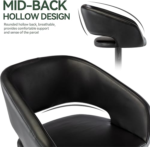 Miniatura 22 de Vogue Furniture Direct Taburete de bar ajustable con respaldo y brazos huecos, moderno taburete giratorio de piel sintética, silla de barra de Negro