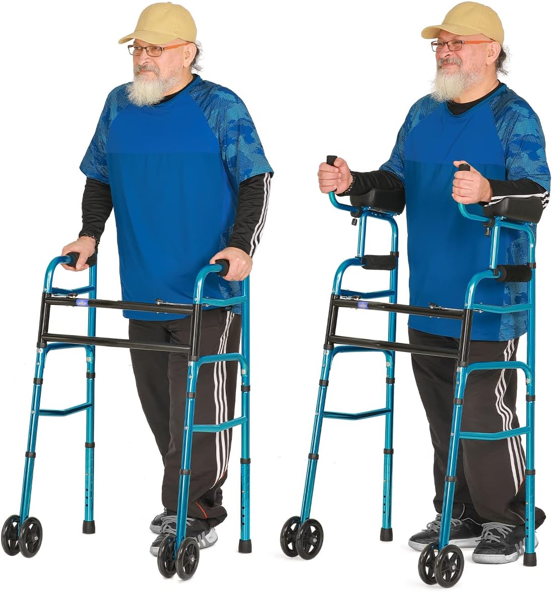 GreenChief 2 in 1 Senior Walker with Armrest, Folding Walker with 2 Front Wheels, Heavy Duty Forearm Support (500LBS)