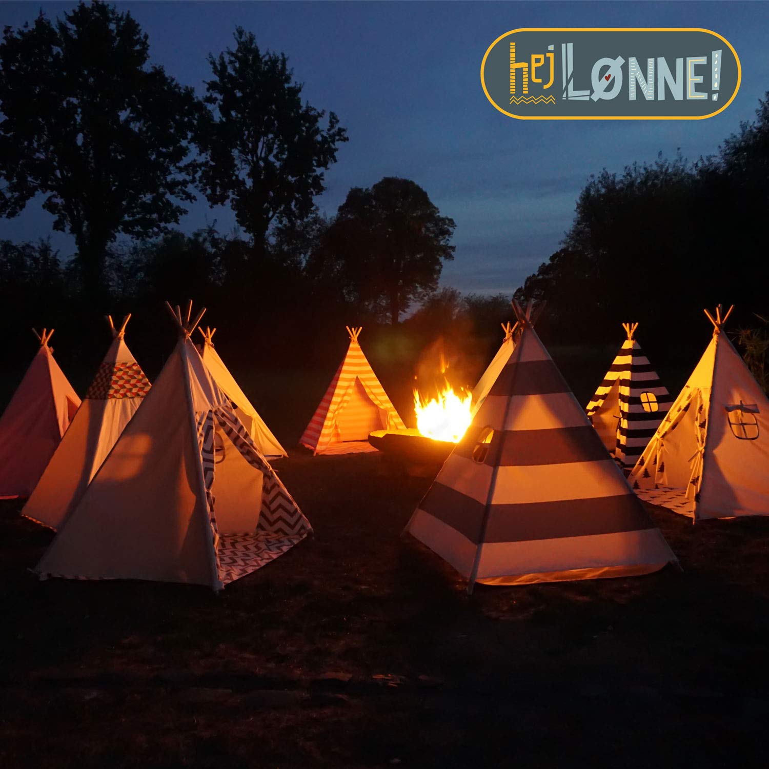 Hej Lønne Tipi dziecięcy biały namiot z kolorowym wzorem, wymiary ok. 120 x 120 x 150 cm, namiot do zabawy z podłogą i oknem, w zestawie worek i instrukcja, do użytku wewnątrz i na zewnątrz, bez