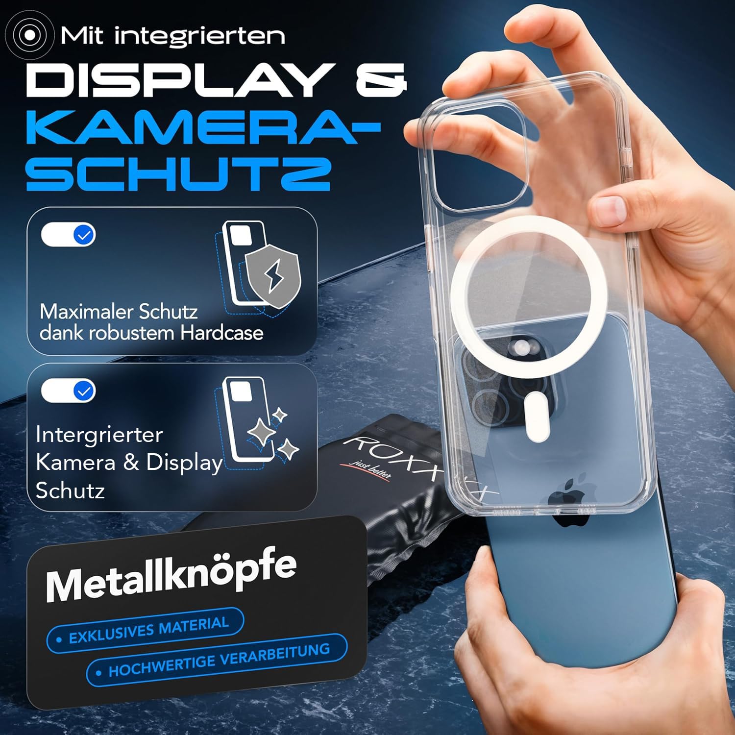 ROXX Clear Case Für IPhone 13 Pro – Kratzfeste Glasrückseite 9H, Komplett Geschlossen, Anti-gelb
