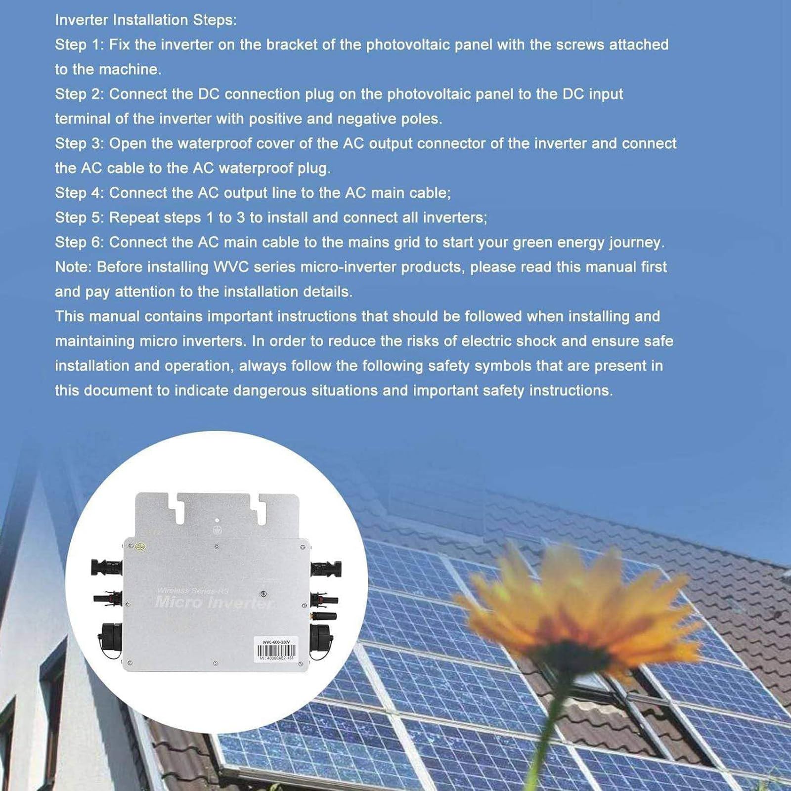 Micro Inverter Solare, Micro Inverter Solare IP65 Mppt Impermeabile, Uscita 22-60 V, 120 V-230 V, Controllo Wi-Fi, Controllo App Mobile,2000W