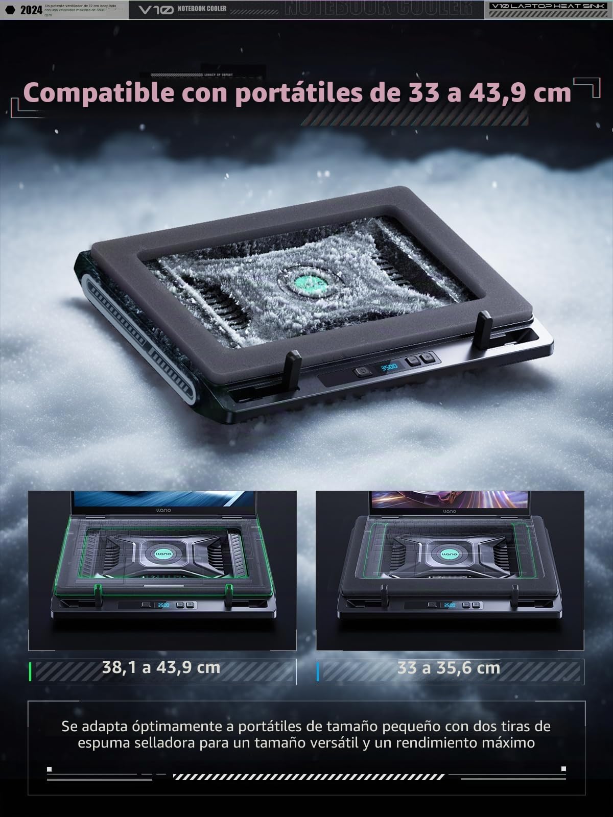 llano Base refrigeradora portatil Gaming con 3500 RPM turbofan 4.72'' Ventilador Externo Laptop Stand Velocidad Ajustable para enfriamiento rápido laptops 13-17.3'' sin RGB