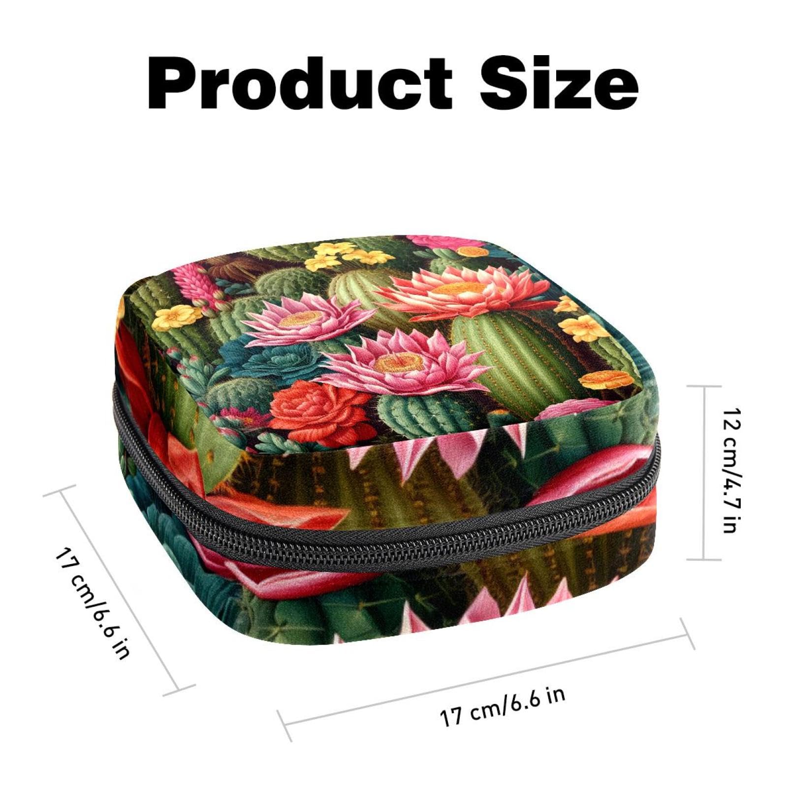 Sanitary Napkin Storage Bags, Cactus Flowers Menstrual Pad Bag Oxford Cloth Menstrual Cup Pouches Nursing Pad Tampon Period Bags with Zipper for Teen Girls Women Ladies