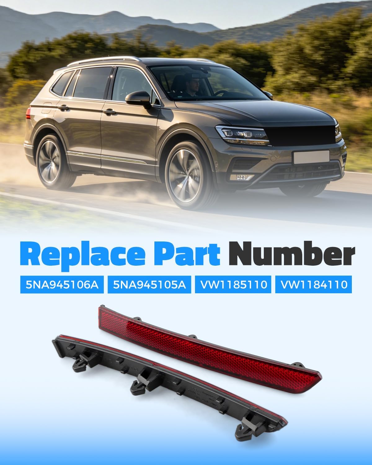 2 Pcs Red Marker Trim Fit for Volkswagen Tiguan 2018 2019 2020 2021, Driver Side and Passenger Side Back Reflector Light W/O Bulb, Replacement 5NA945106A 5NA945105A