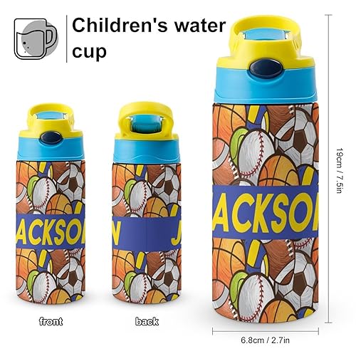 Miniatura 2 de Personalized Kids Water Bottle with Name, Custom Ball Water Bottle with Straw Lid, Customized Gifts for Kids Boys, Insulated Stainless Steel