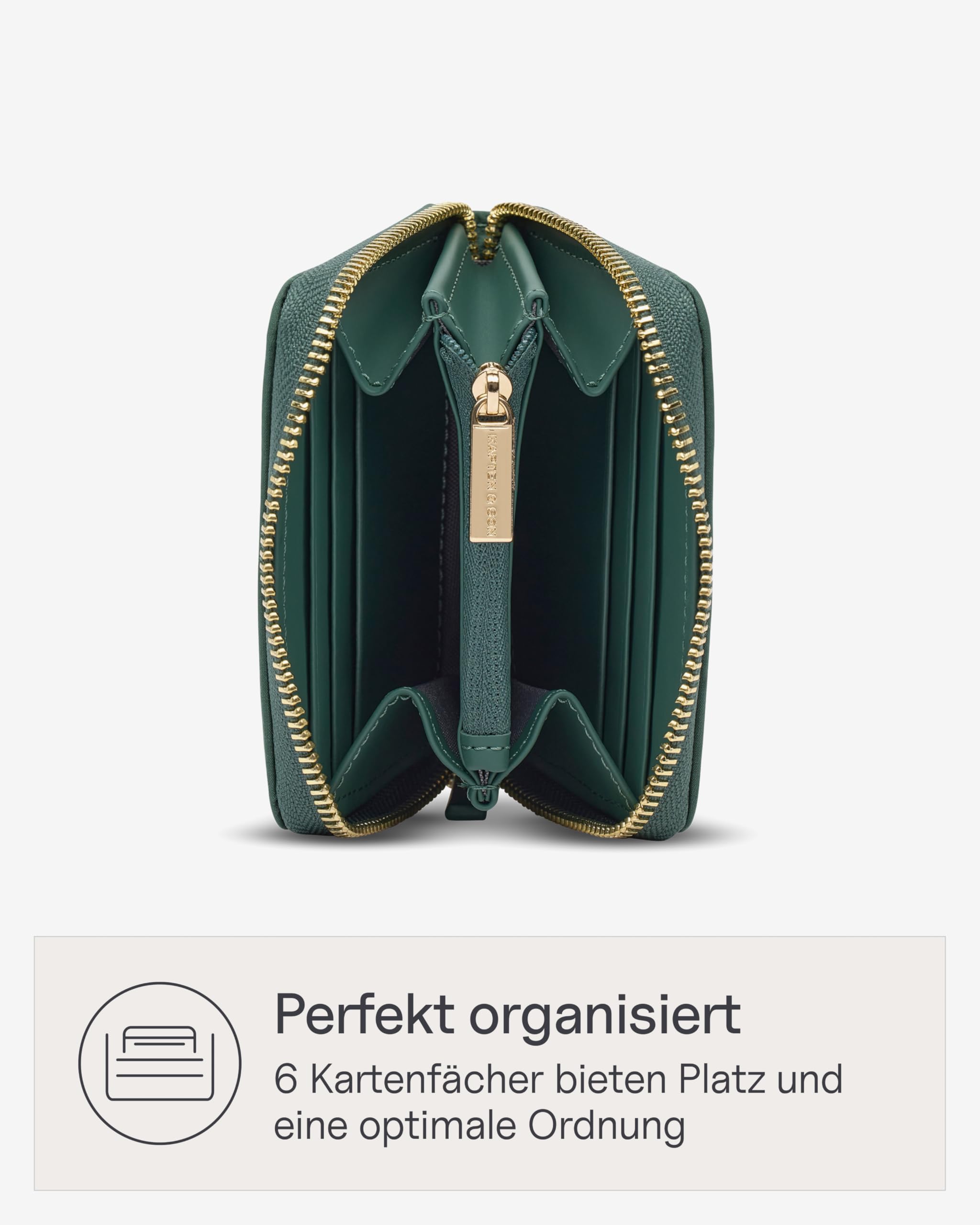 Kapten & Son Geldbörse Damen | Louvre Cloud Small Pine Green | Damen Portemonnaie klein | Portemonnaie Grün | Brieftasche mit Kleingeldfach & 6 Kartenfächer | 9,5X 11,5X 2,5cm