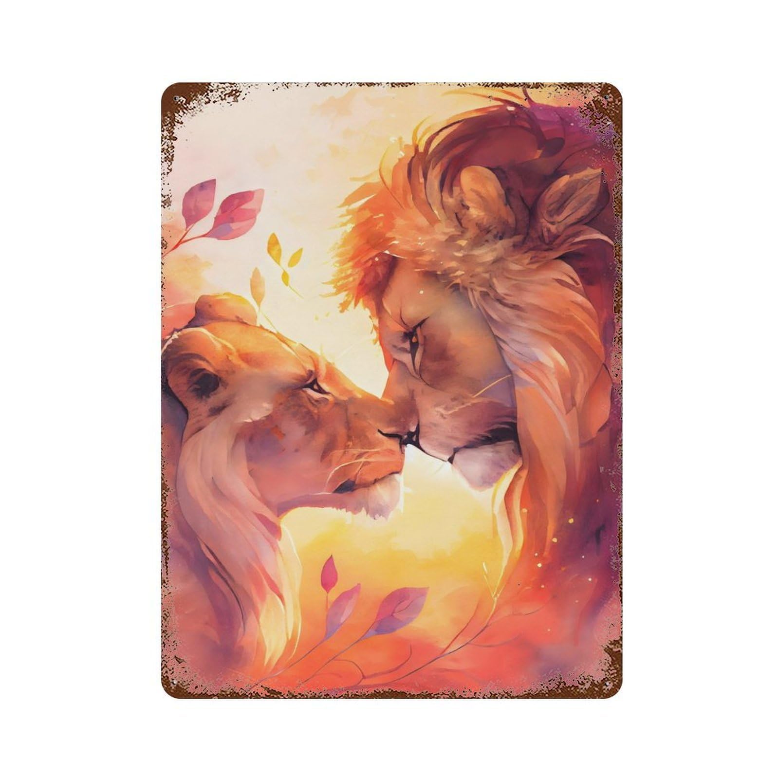 Together Forever Lion Love Rustic Tin Plaque 15.7"x11.8", for Living Room, Hallway And Home Decor, Decorative Metal Wall Art