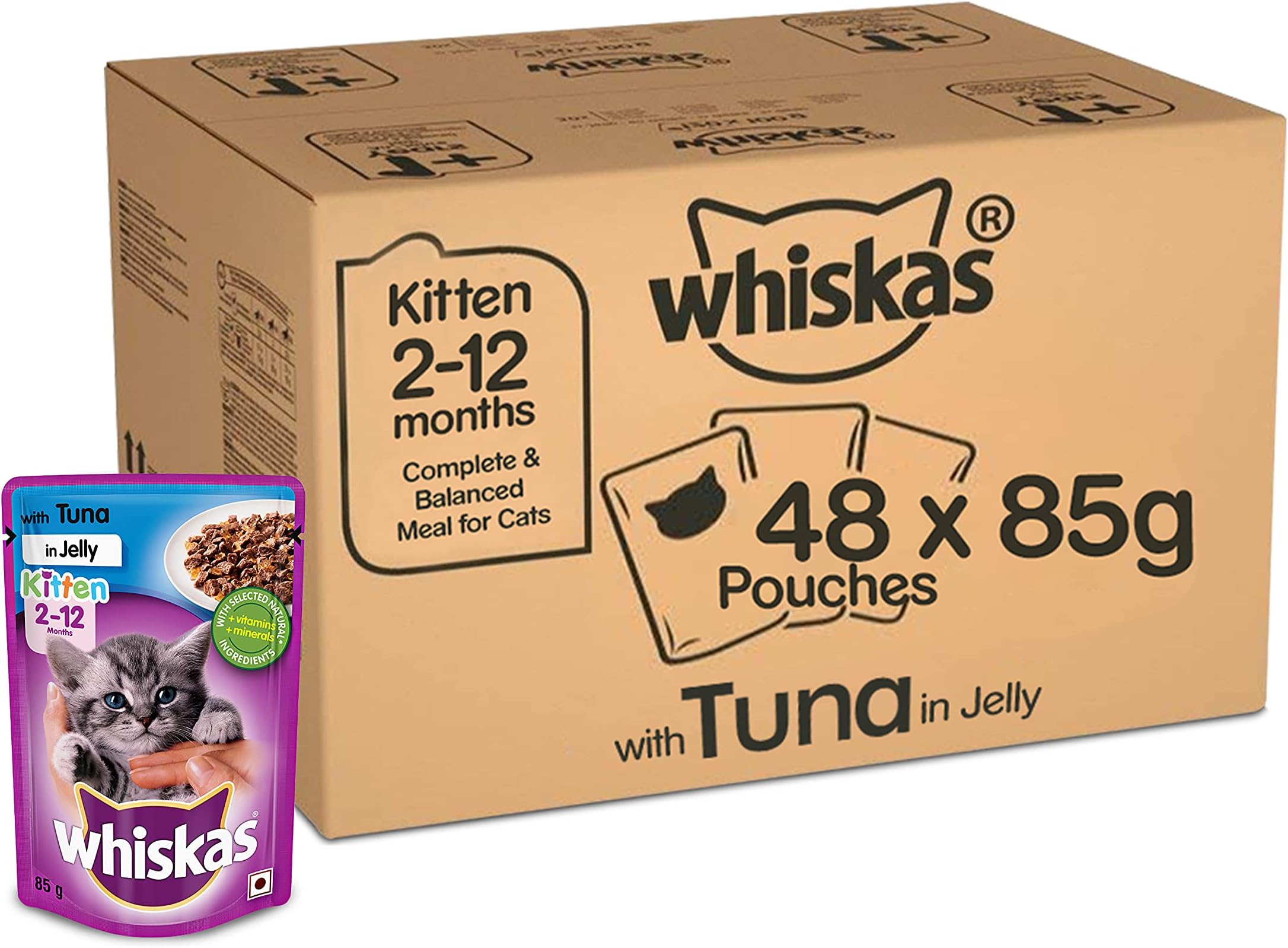 Kitten (2-12 Months) Wet Cat Food, Tuna in Jelly Flavour, 48 x 85 g Pouches