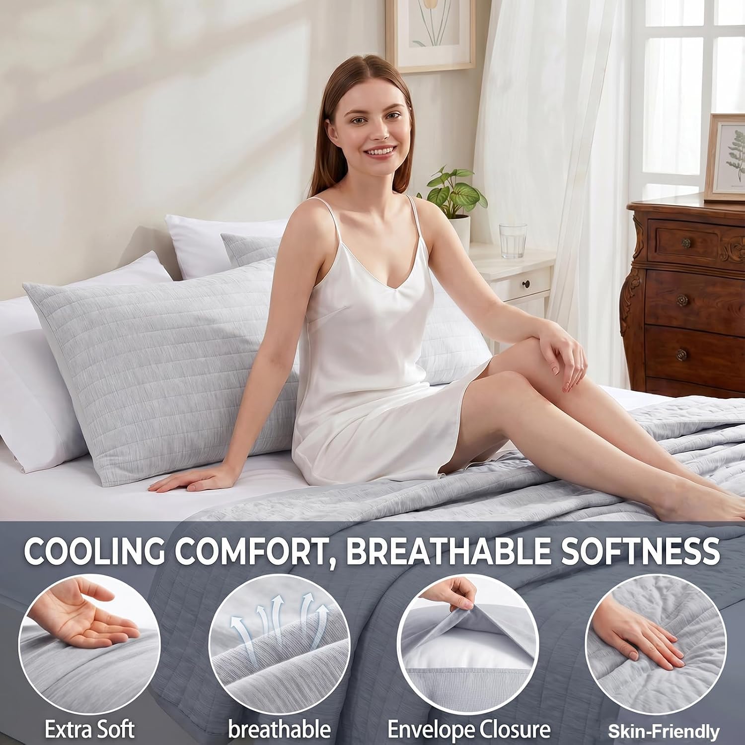 Swift Home Cooling Pillow Shams Standard Size 20x26 Inch Set of 2, Cool-to-Touch Nylon Blend Bed Pillow Covers for Hot Sleepers, Breathable Soft Cooling Pillow Cases for Stylish Home Decor, Gray