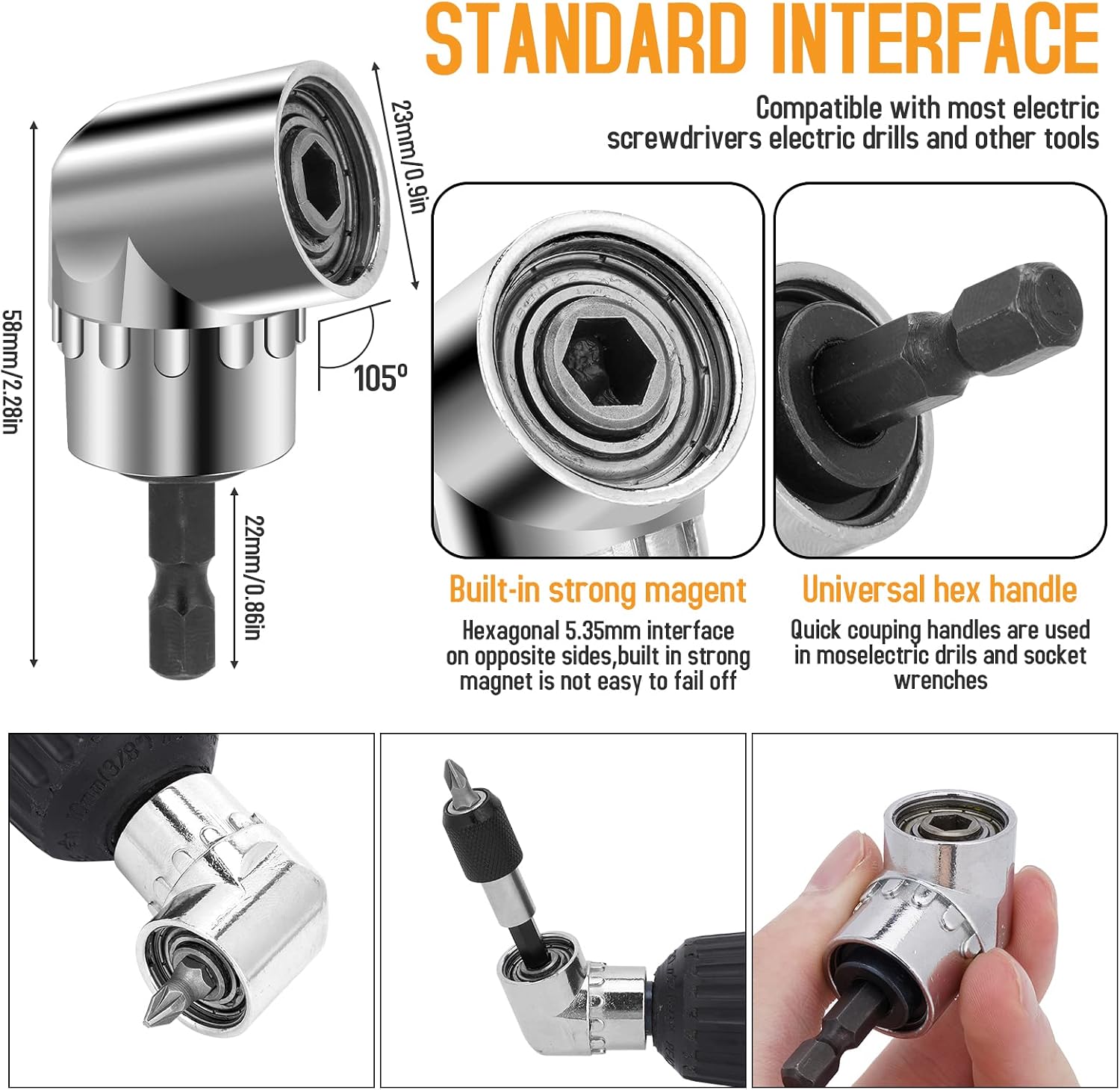 22pcs Flexible-Drill-Bit-Extension Set, 105°Right-Angle-Drill Attachment,Hex Shank Drill-Bit-Kit Rotatable Joint Socket 1/4 3/8 1/2 In Hex Socket Adapter Bendable Drill-Bit-Extension Screwdriver Bit