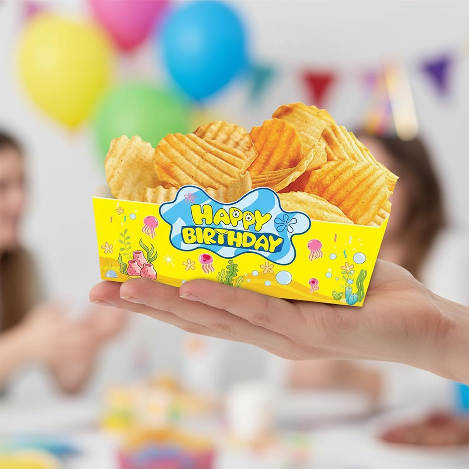 24 Pcs Paper Food Trays for Cartoon Sponge Themed Party Decor