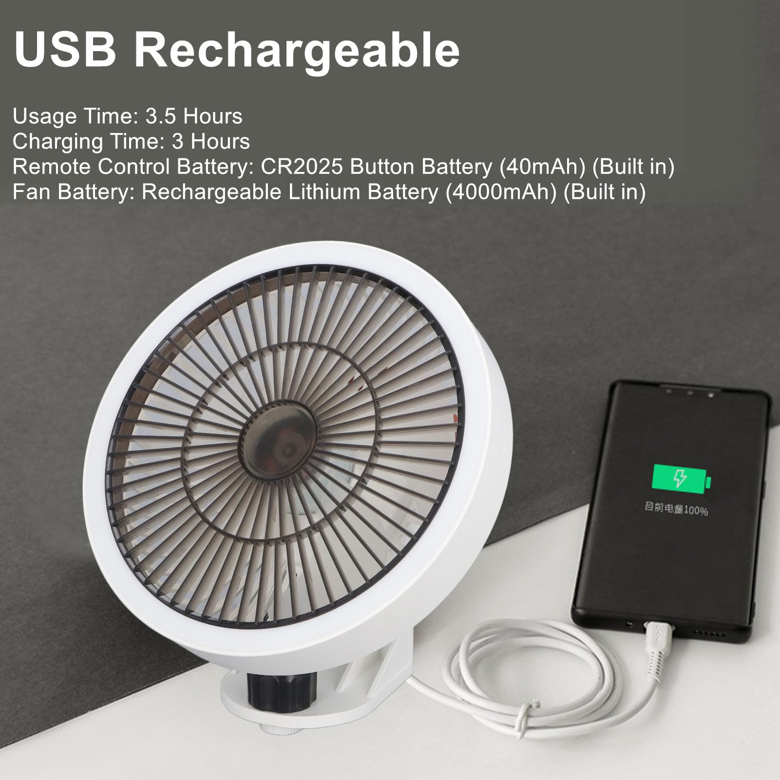 Mumusuki Oszillierender Wandventilator Wandmontage mit Fernbedienung, Nachtlicht, Geräuscharme Kühlung, 3 Geschwindigkeiten, USB Wiederaufladbar Tischventilator, für Zuhause Büro Camping Geschenke