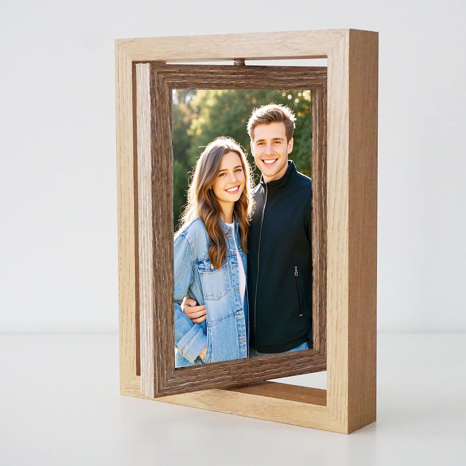 Doppelseitiger Bilderrahmen Aus Holz | 10x15 Cm, Drehbar, Mit Acrylplatte, Für Fotos & Geschenke