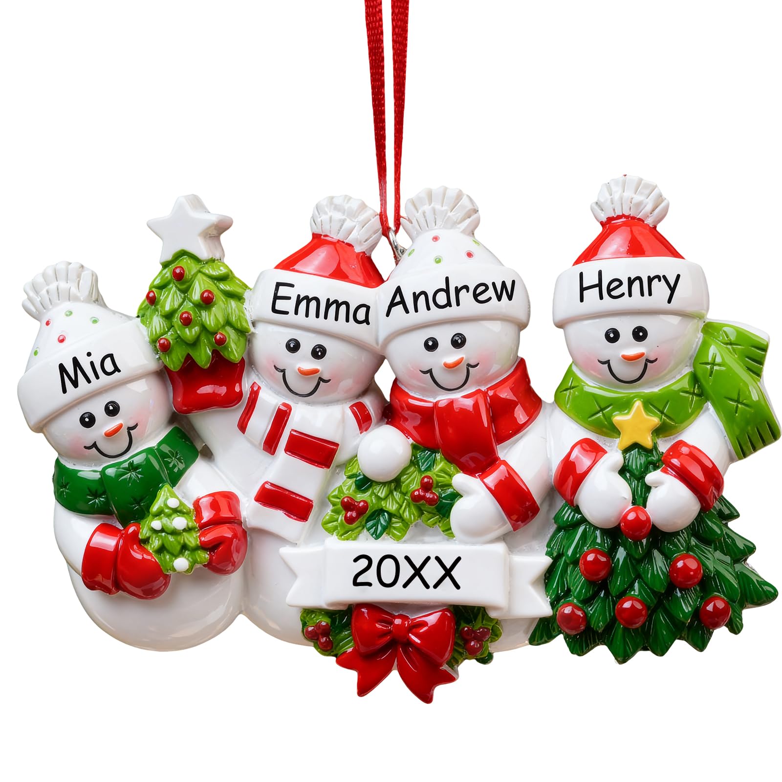 iDIY Personalized Christmas Ornaments 2026 – Family of 4 – Custom Snowman Family Christmas Ornaments with Name, Customized Premium Resin Keepsakes Gift Ornaments for Christmas Tree Decorations