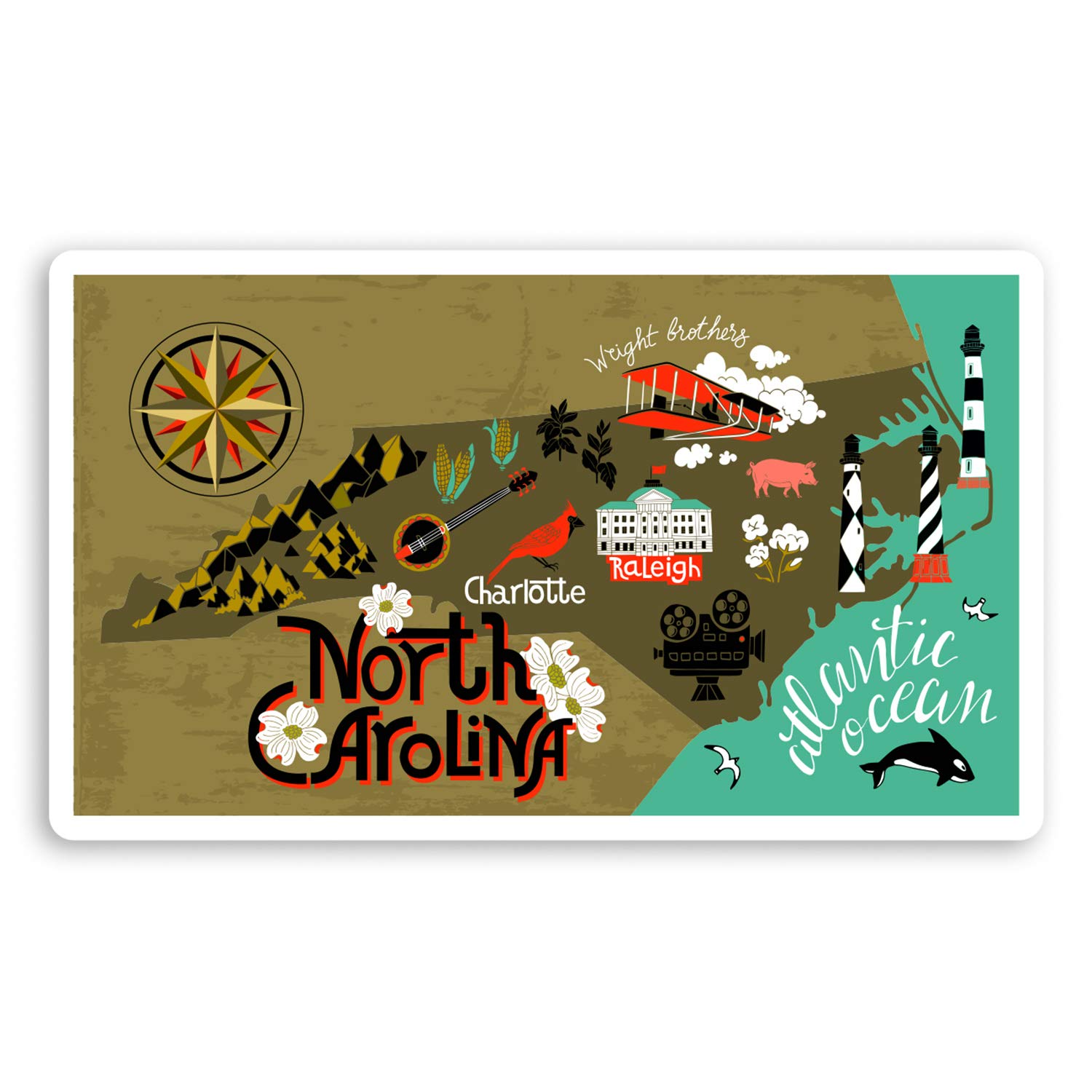 Destination Vinyl Ltd Multi 2 X 10Cm North Carolina State Map Vinyl Stickers - Usa America Sticker #34636 (10Cm Wide)