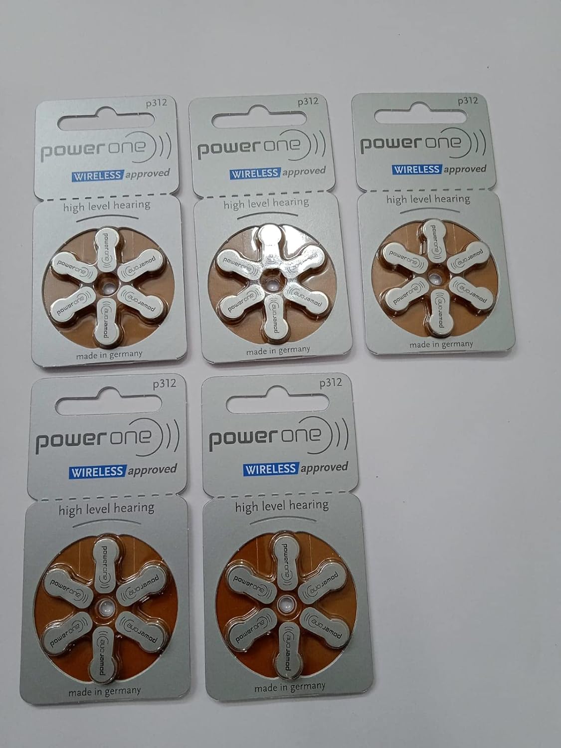 Power One Hearing Aid Battery Size 312, Pack of 5 Strip Mercury Free