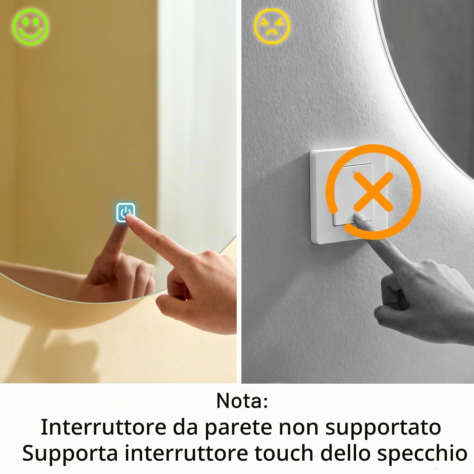 Specchio da parete per bagno, con illuminazione, specchio con luce LED, interruttore touch e 3 colori dimmerabili (60 L x 45 B)