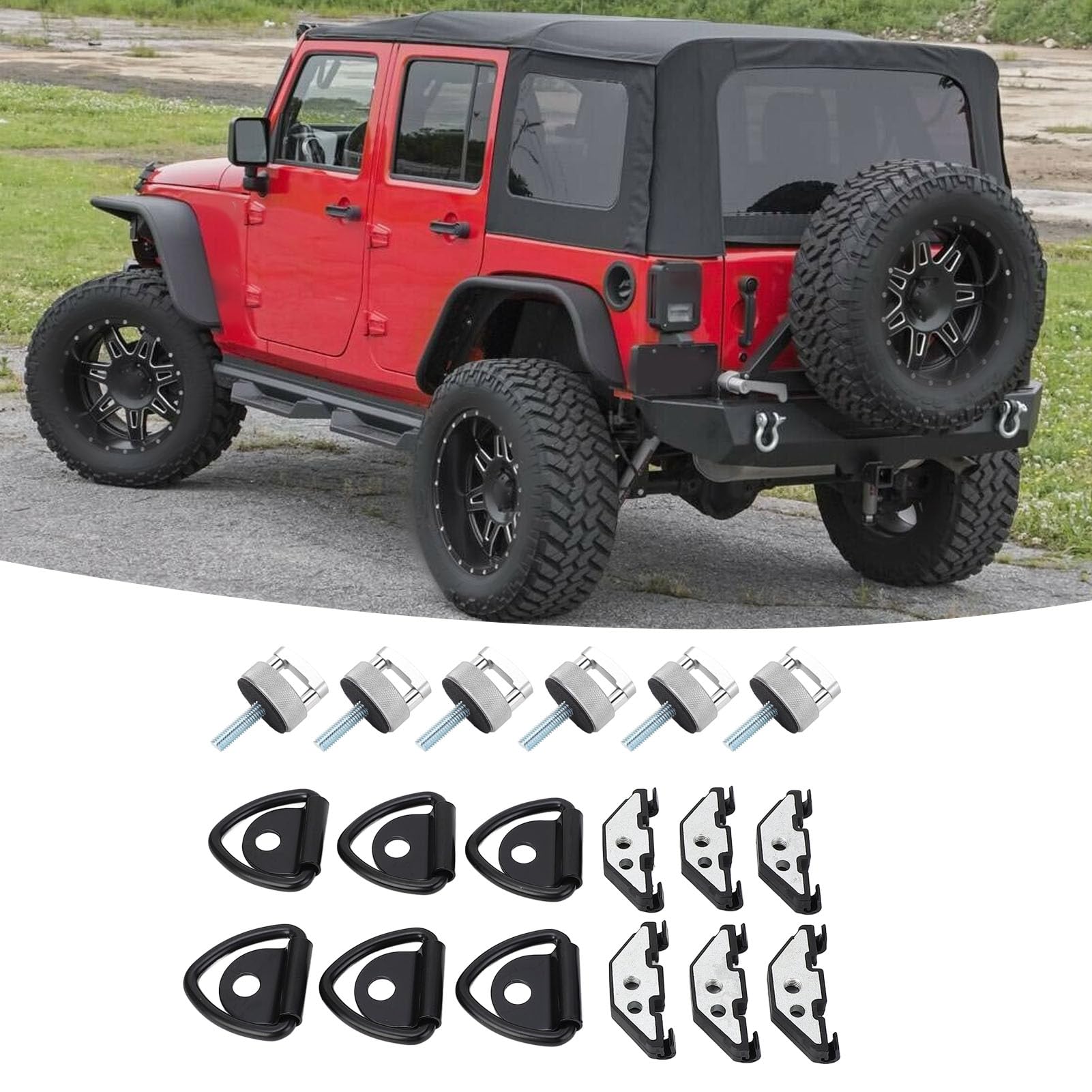 6 Sets Hardtop-Schrauben-Set, Hardtop-Schnellverschluss-Rändelschraube mit D-Ringen und Haltemutter aus Edelstahl für JK JL JT (SILVER)