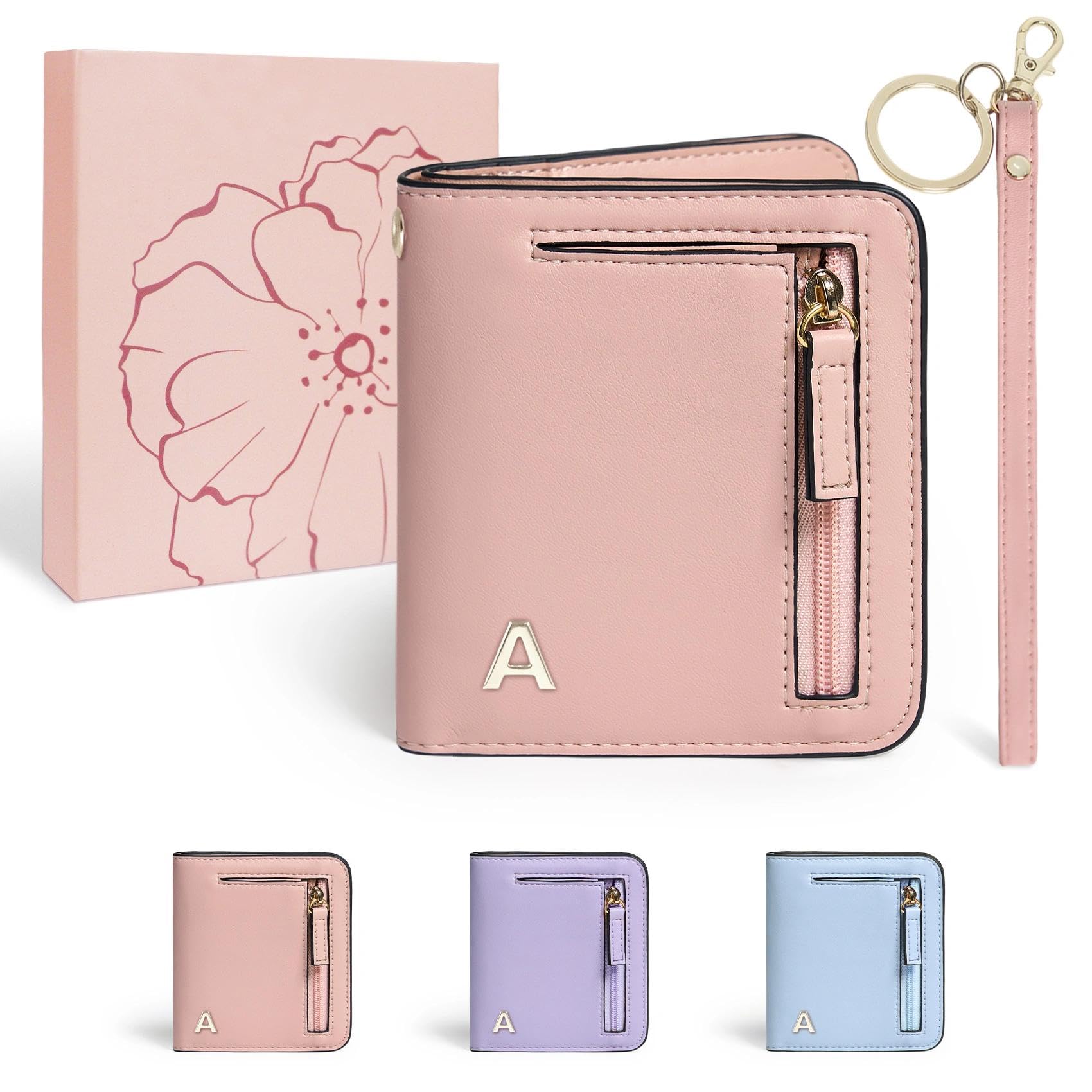 COSHAYSOO Girls Wallet Wristlet Pink Valentines Birthday Gifts for Teen Girls 10-12 12-14 14-16 16-18, Personalized Initial RFID Wallets for Teenage