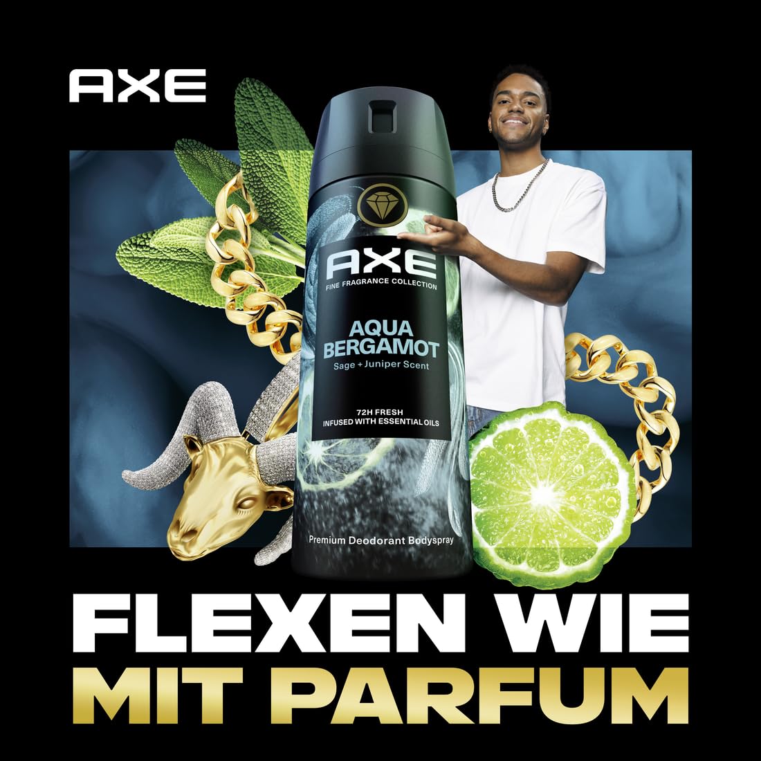 AXE Premium Bodyspray Aqua Bergamot Deo ohne Aluminiumsalze 8x 150ml