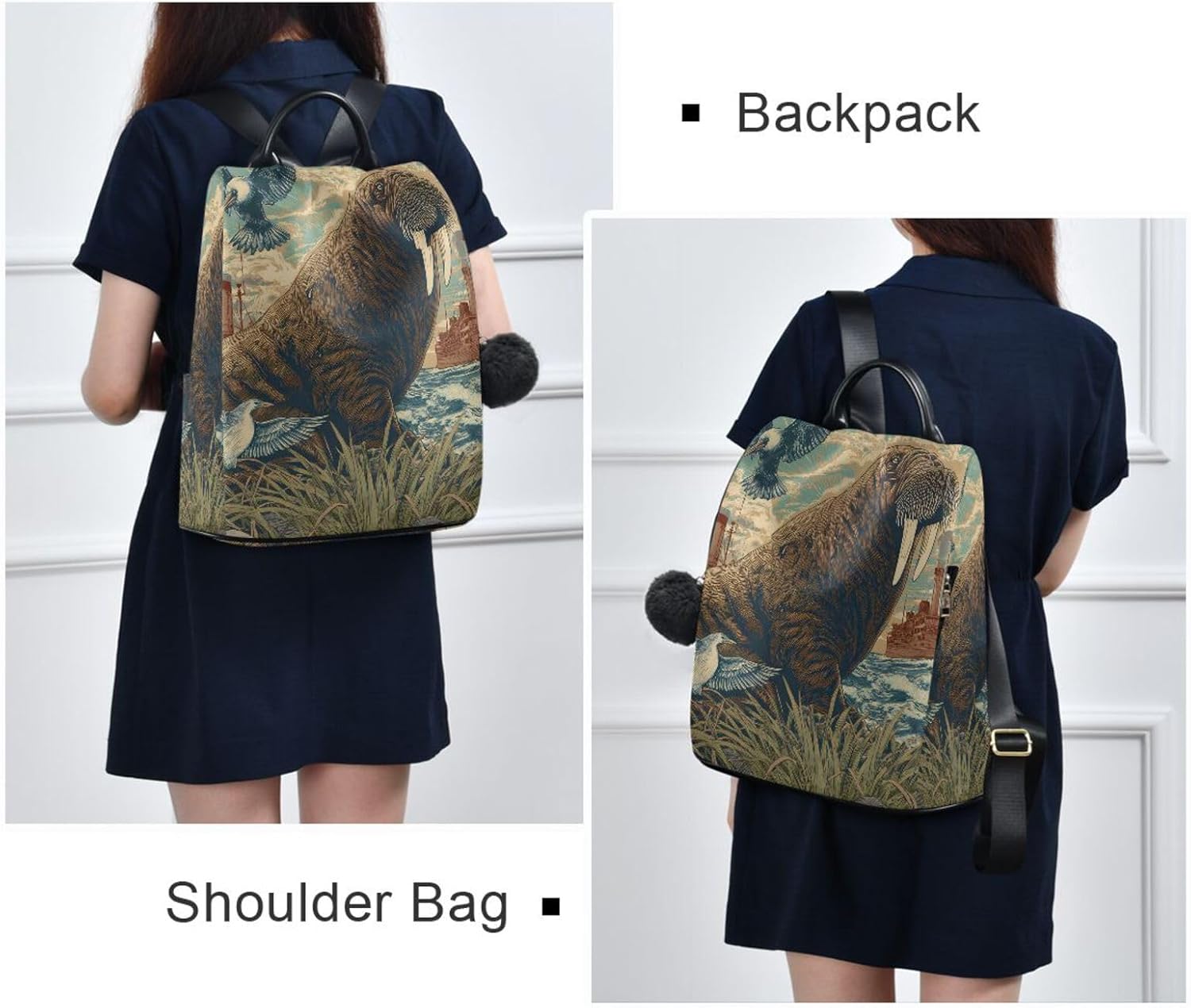 ALAZA Vintage Tyle Sea Lion Backpack Purse for Women Anti Theft Fashion Back Pack Shoulder Bag