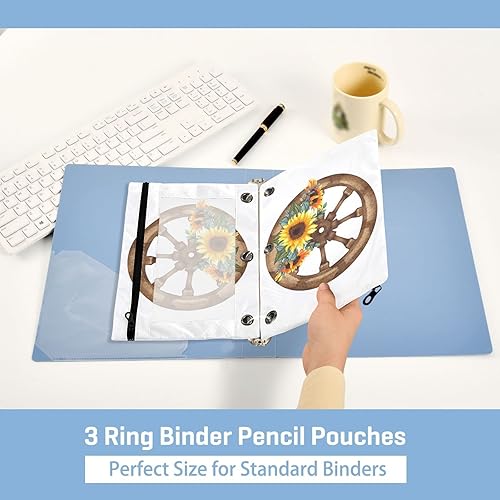 Miniatura 6 de WIFIU Estuche para lápices de ramo de girasoles de acuarela para carpeta de 3 anillos con cremallera, estuche a granel con ventana transparente para