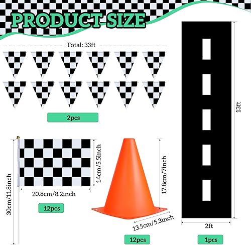 Miniatura 3 de 78 piezas de decoración de fiesta de cumpleaños de coche de carreras, incluye 46 globos de semáforo, 12 conos de tráfico, 12 banderas a cuadros, 2