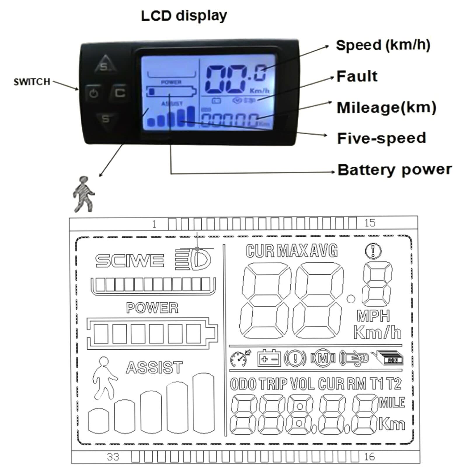 SHZICMY Elektryczny silnik rowerowy 20", 36 V, 350 W, zestaw do konwersji roweru na rower elektryczny, z wyświetlaczem LCD, do 24-28 km/h