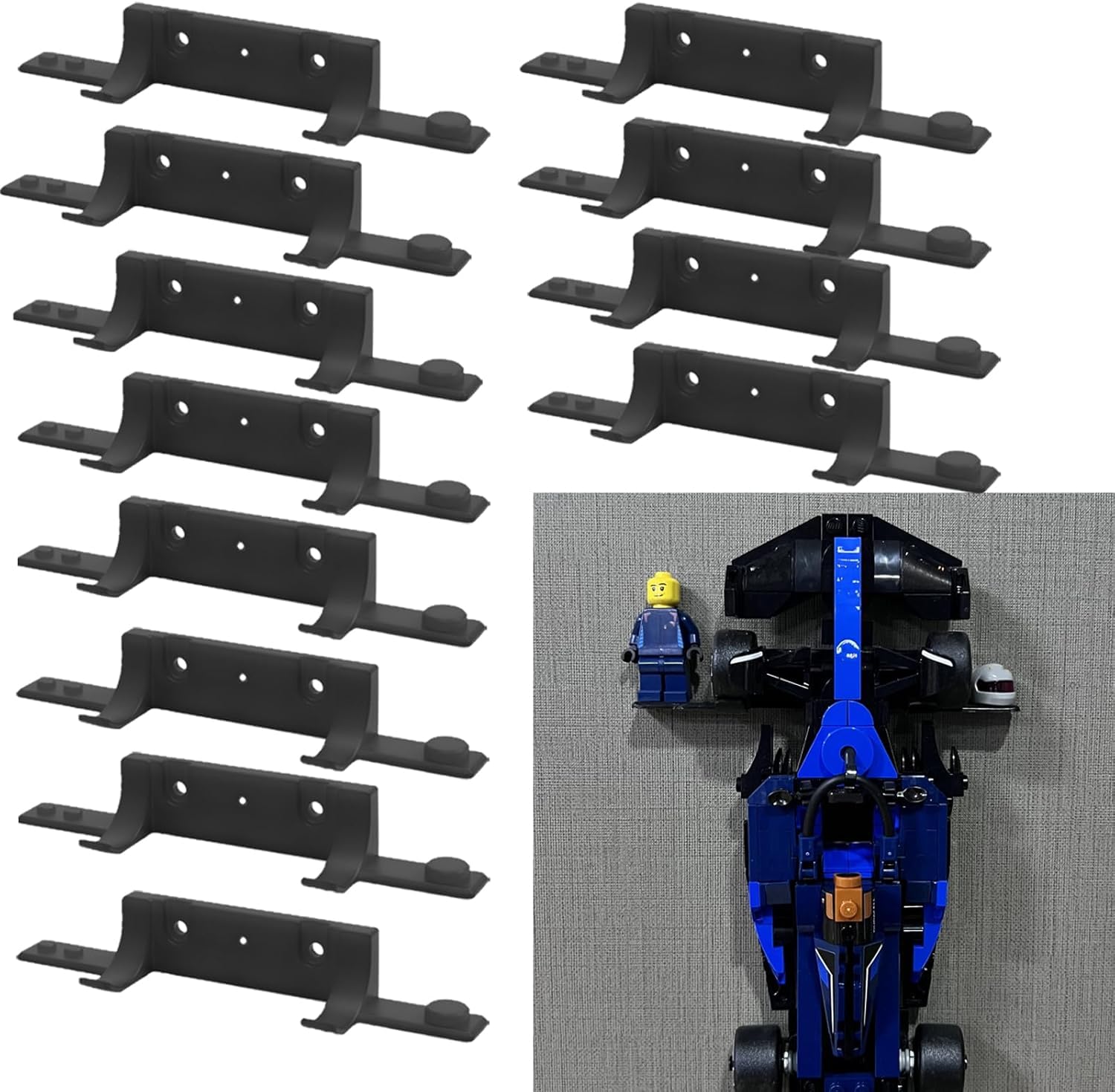 12Pcs Wall Mount Compatible with Speed Champions Sets, Wall Bracket with a Base for Brick Cars and The Pilot/Figure