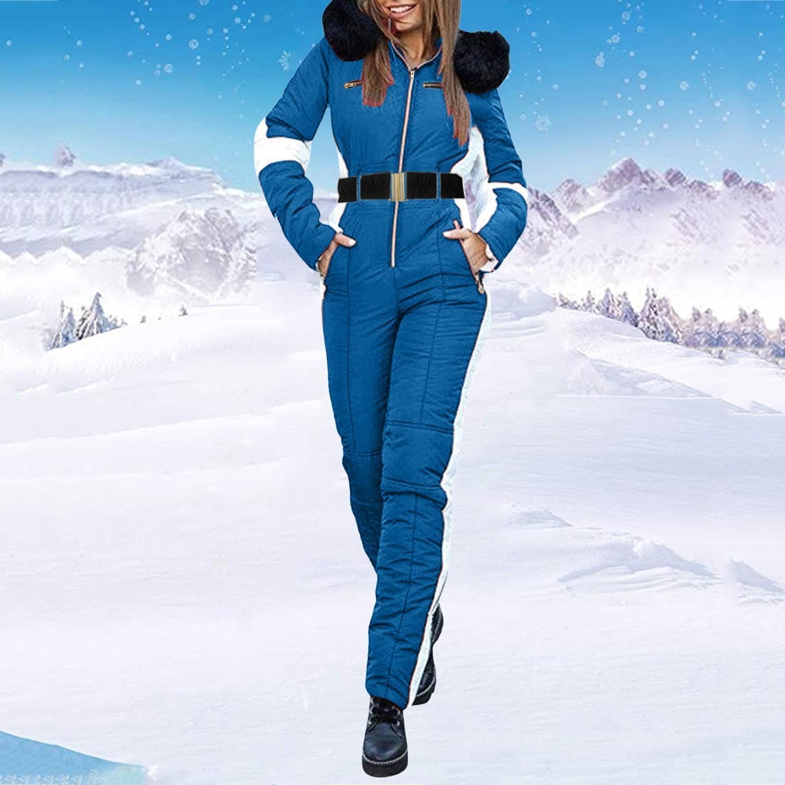 Tuta da sci da donna – Inverno caldo tuta da sci tuta da sci monopezzo, tuta lunga con cappuccio e chiusura lampo, tuta da sci antivento