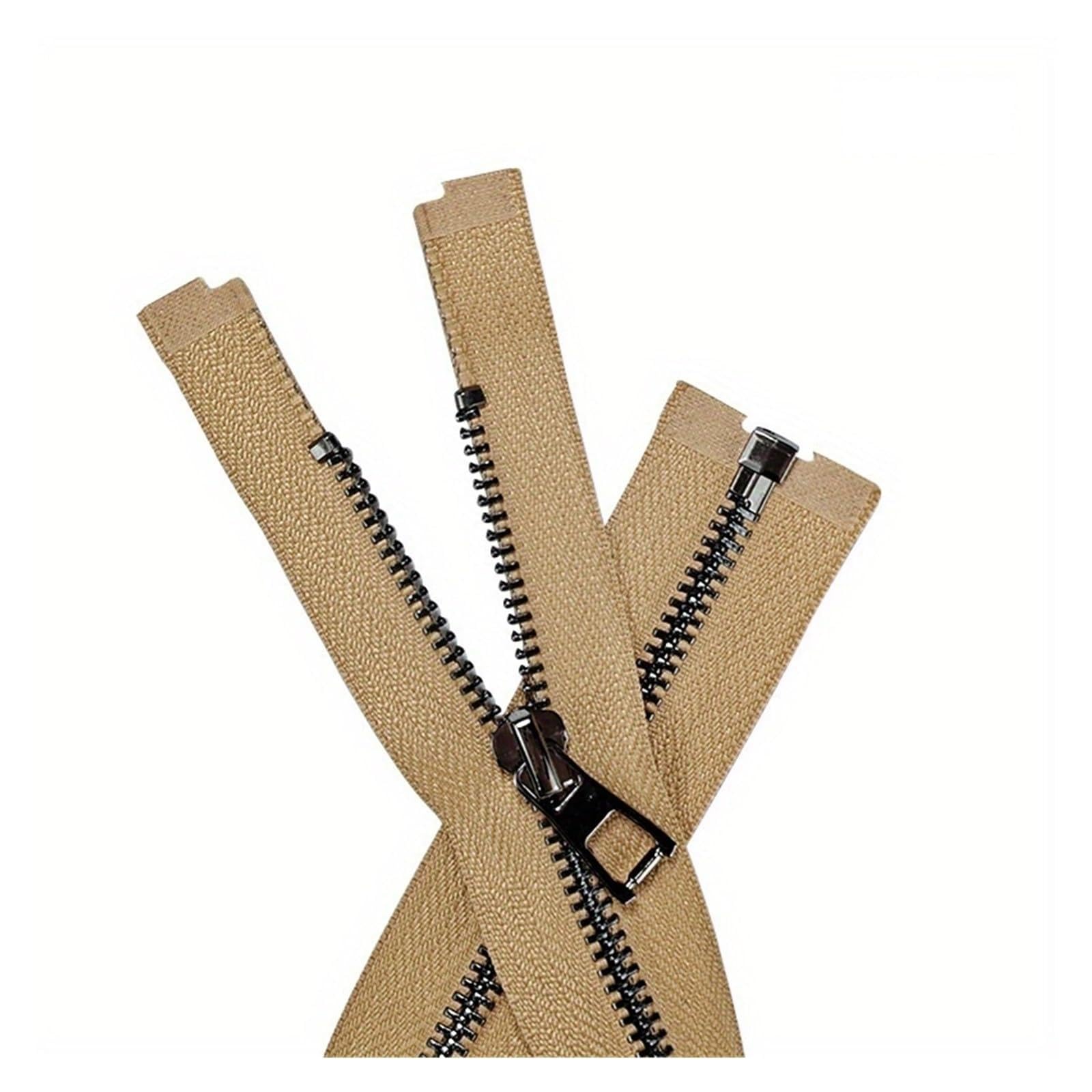 10pcs 40-80cm Metal Zipper Y Teeth Single Open Tail Lock Clothing Accessories Zipper(Khaki-10pcs,80cm)