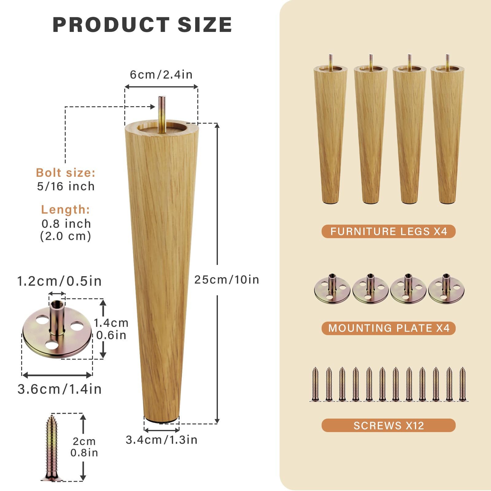 Snapklik.com : Wooden Chair Legs 10 Inch, Round Solid Wood Furniture