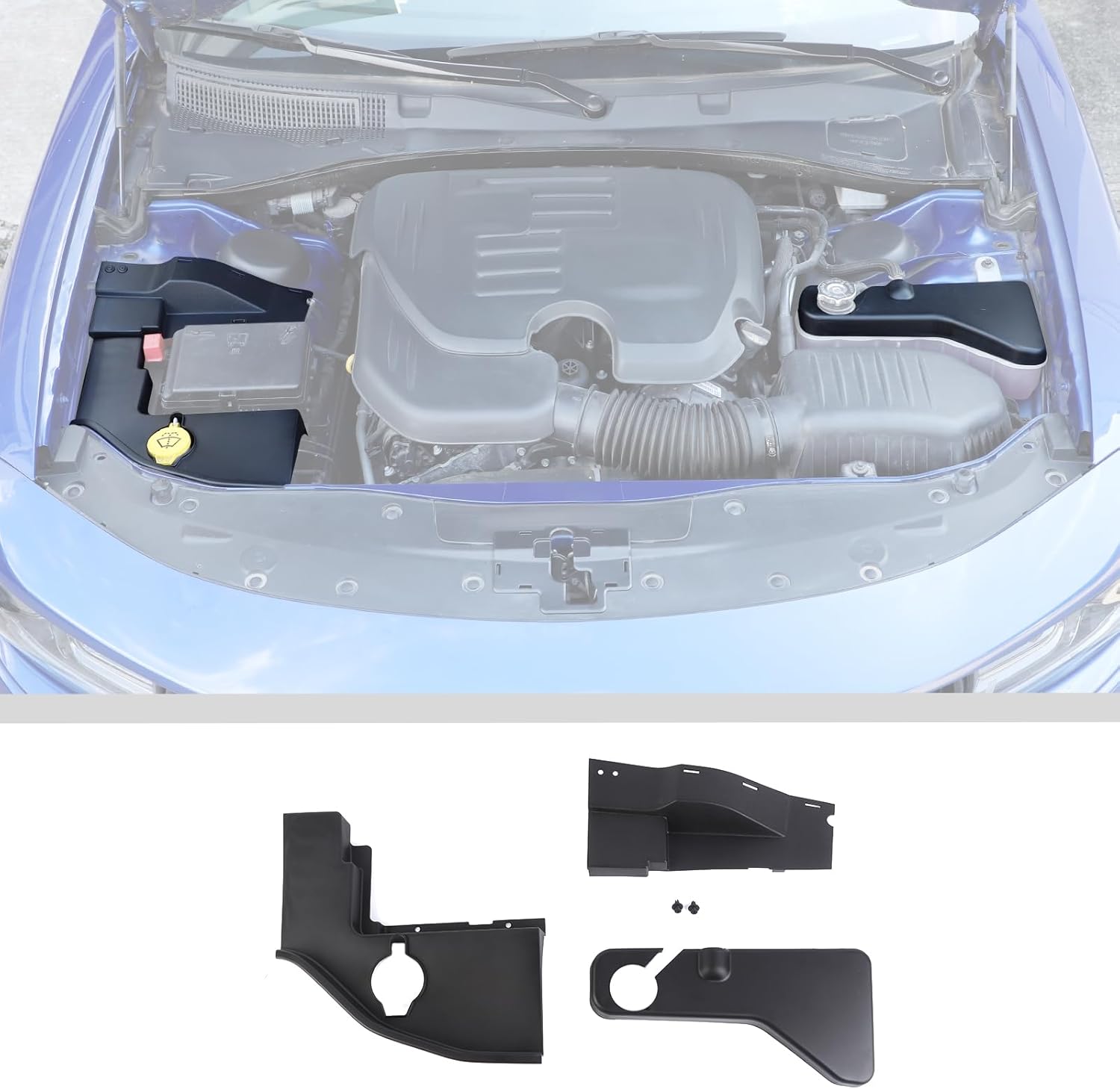 JWWY Engine Side Dust Coolant Bottle Cap Cover Trim Set Engine Cover Trim Kit Compatible with 2015-2024+ Dodge Charger Challenger Engine Accessories ABS Black 3PCS