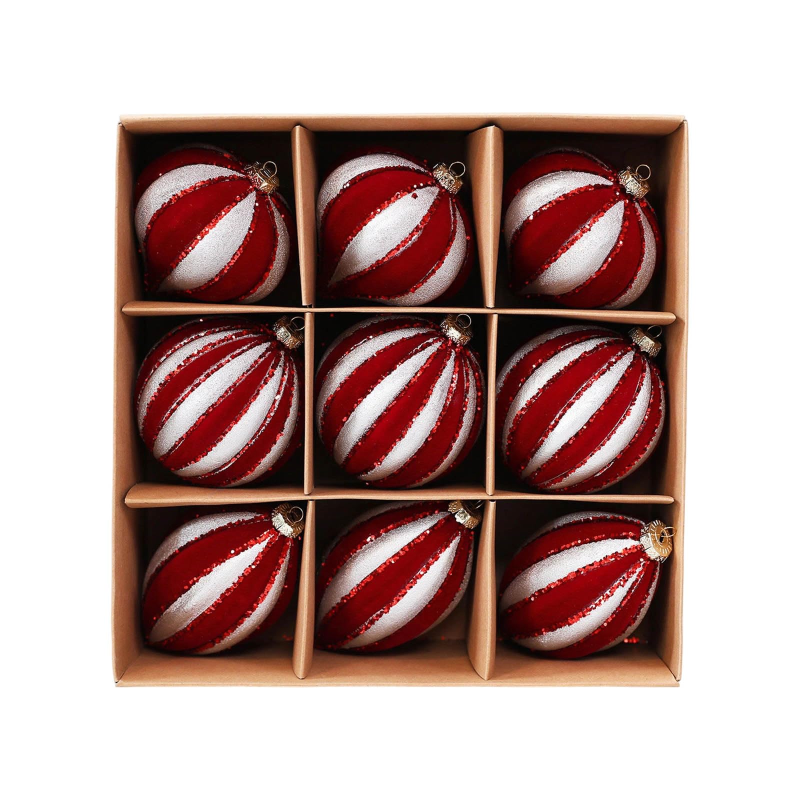 MLOEVF 9 Pcs Christmas Baubles Candy Cane Onion Glass Christmas Ornaments, Tree Bauble Hanging Ball for Home Party Wedding Decoration Lighting Effect