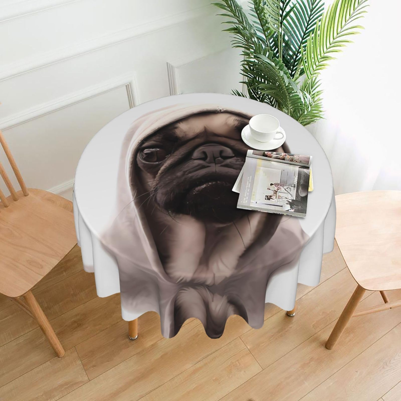 MROWYC pug Printed Practical Round Tablecloth, Durable, Suitable for Home, Restaurant, Hotel, Gathering, and Decorative Table Covers