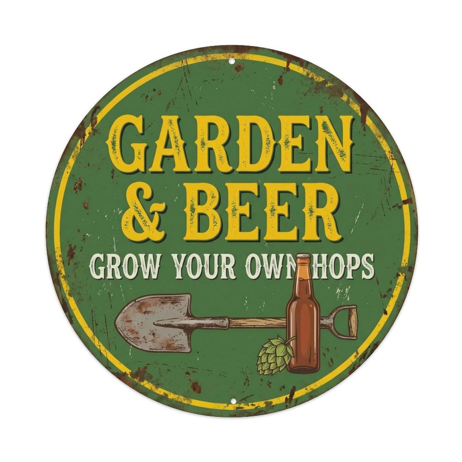 Retro Bar Style Garden Growing Patio Beer Metal Tin Sign Plaque Wall Decor for Cafe, Club, Garden Round Metal Poster 8x8Inch
