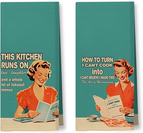 Miniatura 26 de Toallas de Cocina Divertidas "I'm Fine", Toallas Decorativas de Cocina y Té Estilo Ama de Casa Retro de los 50s, Toallas de Mano de Humor Sarcástico