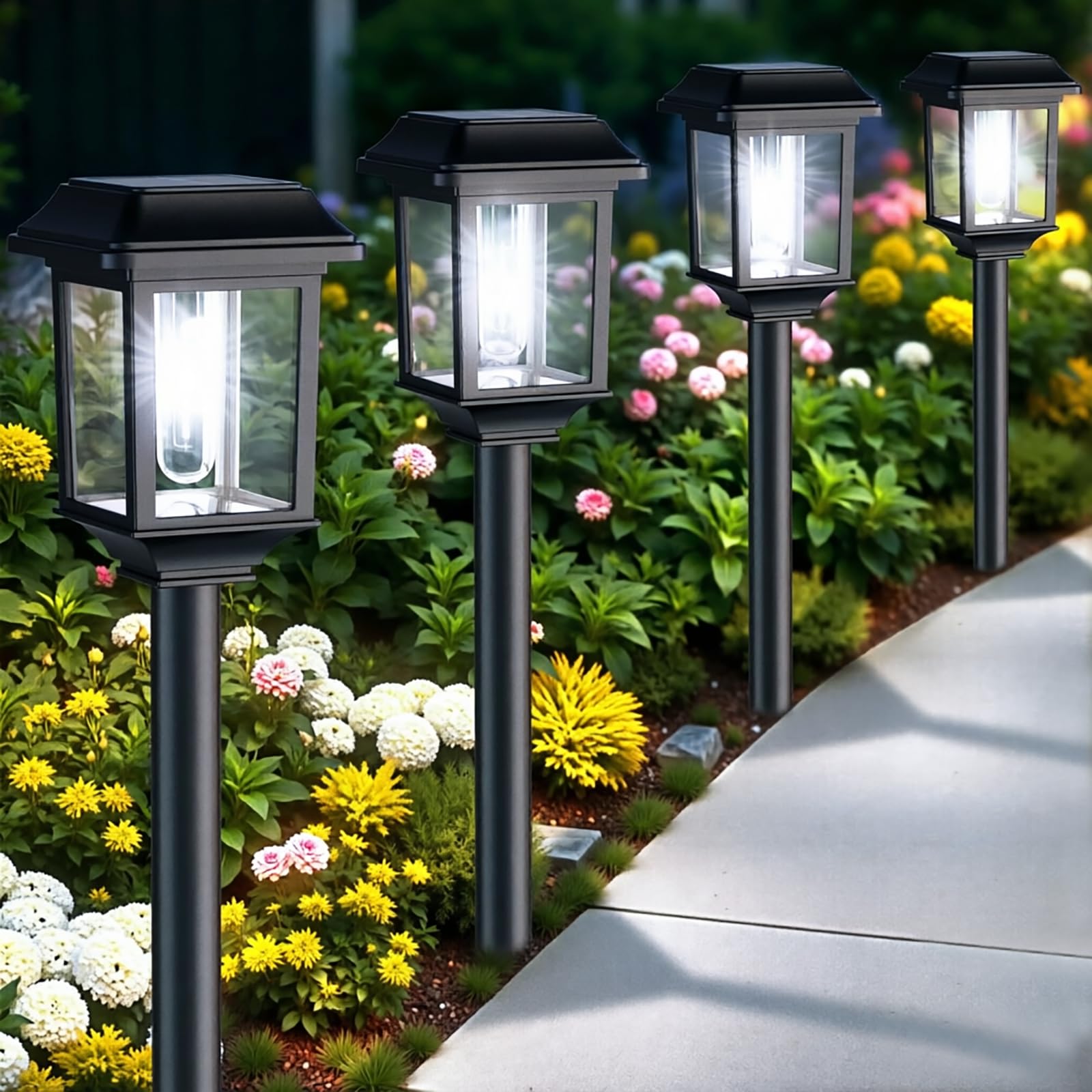 Mancra 8 piezas de luces solares de metal y cristal para exteriores, impermeables, para decoración de jardín, paisaje, camino, patio, entrada