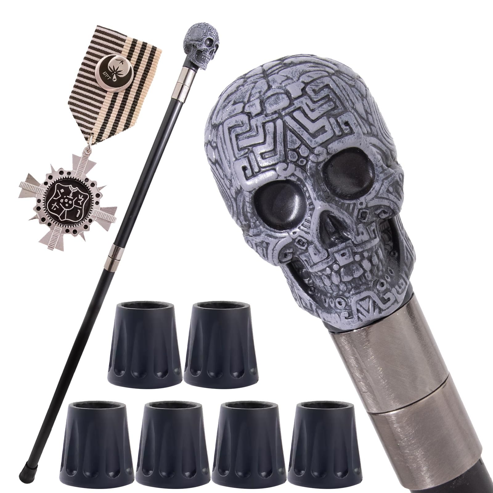 Bastón de Senderismo Metálico con Empuñadura de Resina en Forma de Calavera; Bastón de Lujo Creativo y Moderno de Estilo Británico para Jóvenes.