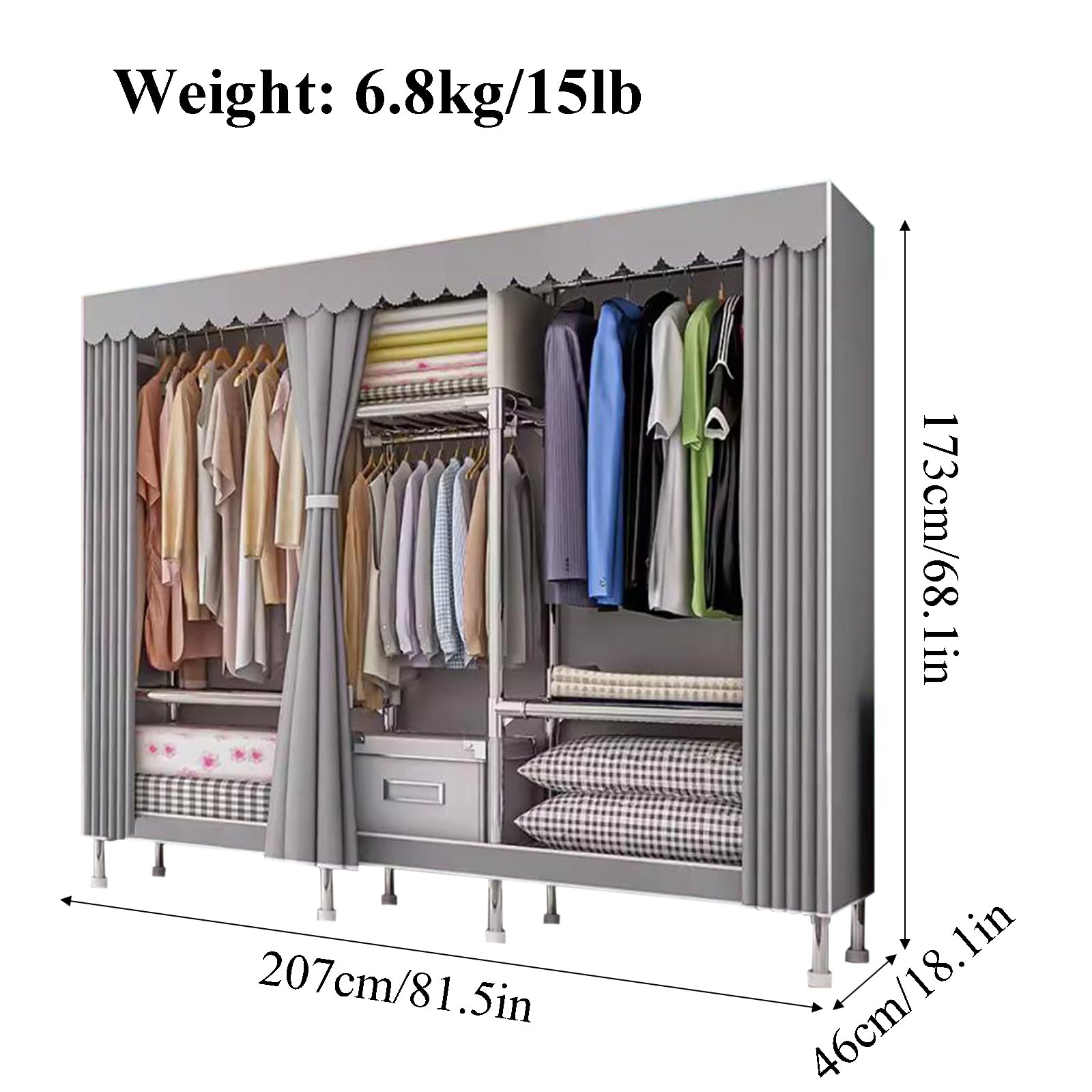 Armadio portatile – Robusto telaio in acciaio metallo autoportante armadio rack facile da montare soluzione di archiviazione per camera da letto soggiorno e vestiti nizing