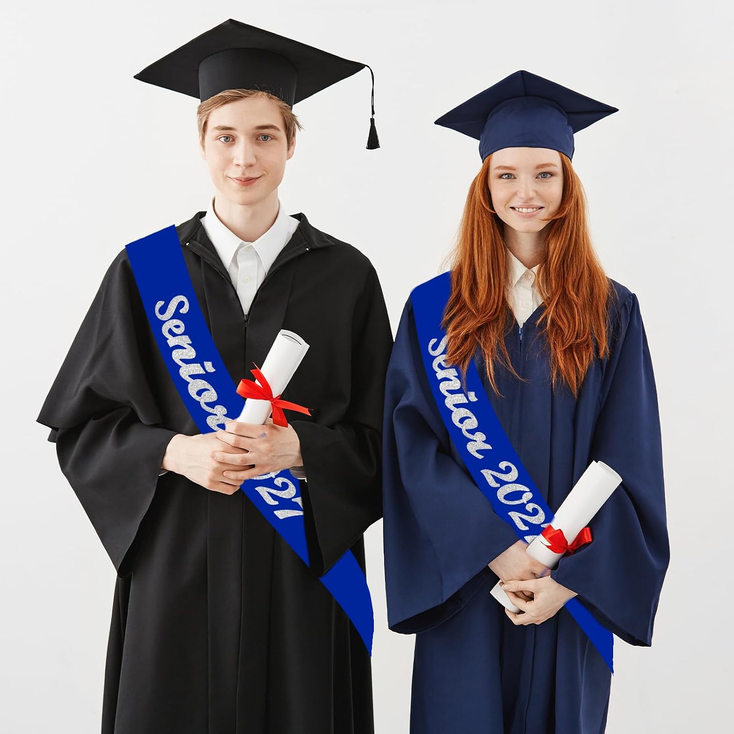 12 Pcs Royal Blue Senior 2027 Sash with Silver Glitter Letters | Senior Sashes Class of 2027, Graduation Celebration Cheer Sash, Class Competition Sashes, Graduation Party Supplies Favors