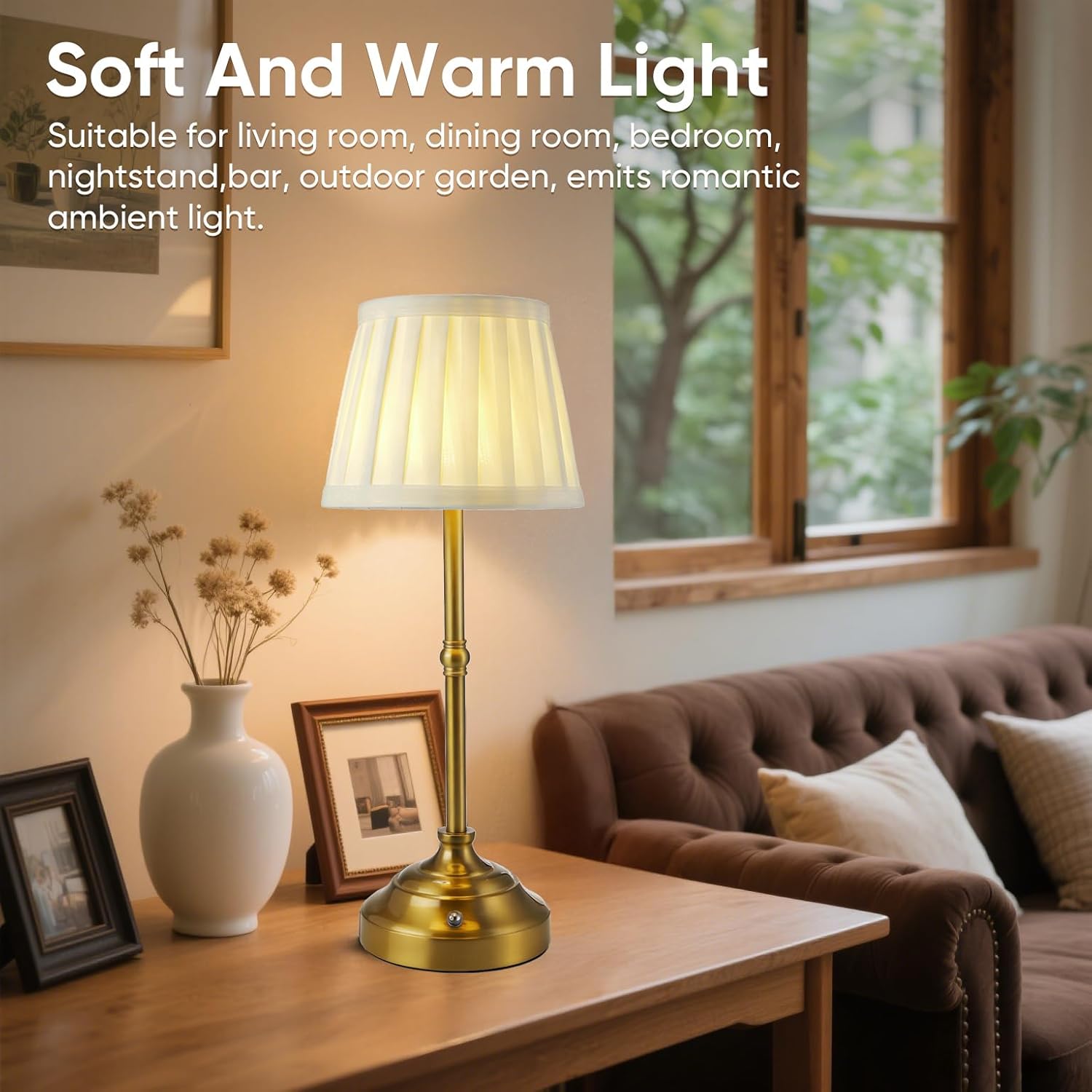 YIEONSHION 2 Pack Portables Cordless Table Lamp, Fabric Shade Desk Lamp, Rechargeable Battery Powered Lighting, Dimmable Light for Dining Room, Bedroom, Bedside, Bar, Night Light, Camping, Balcony