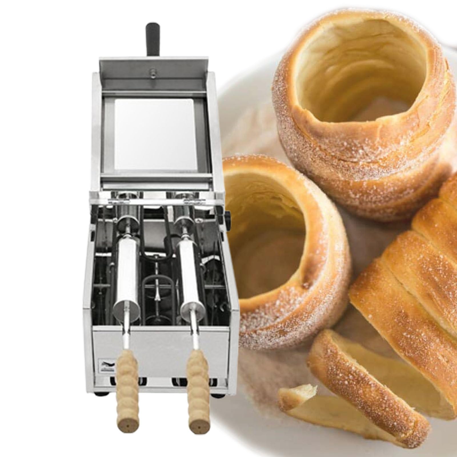 AYCDL Commercial Ice Cream Cone Maker, Professional Chimney Cake Oven, 1500W Electric Toaster Machine, with 2 Baking Rollers, Hungarian Chimney Cake