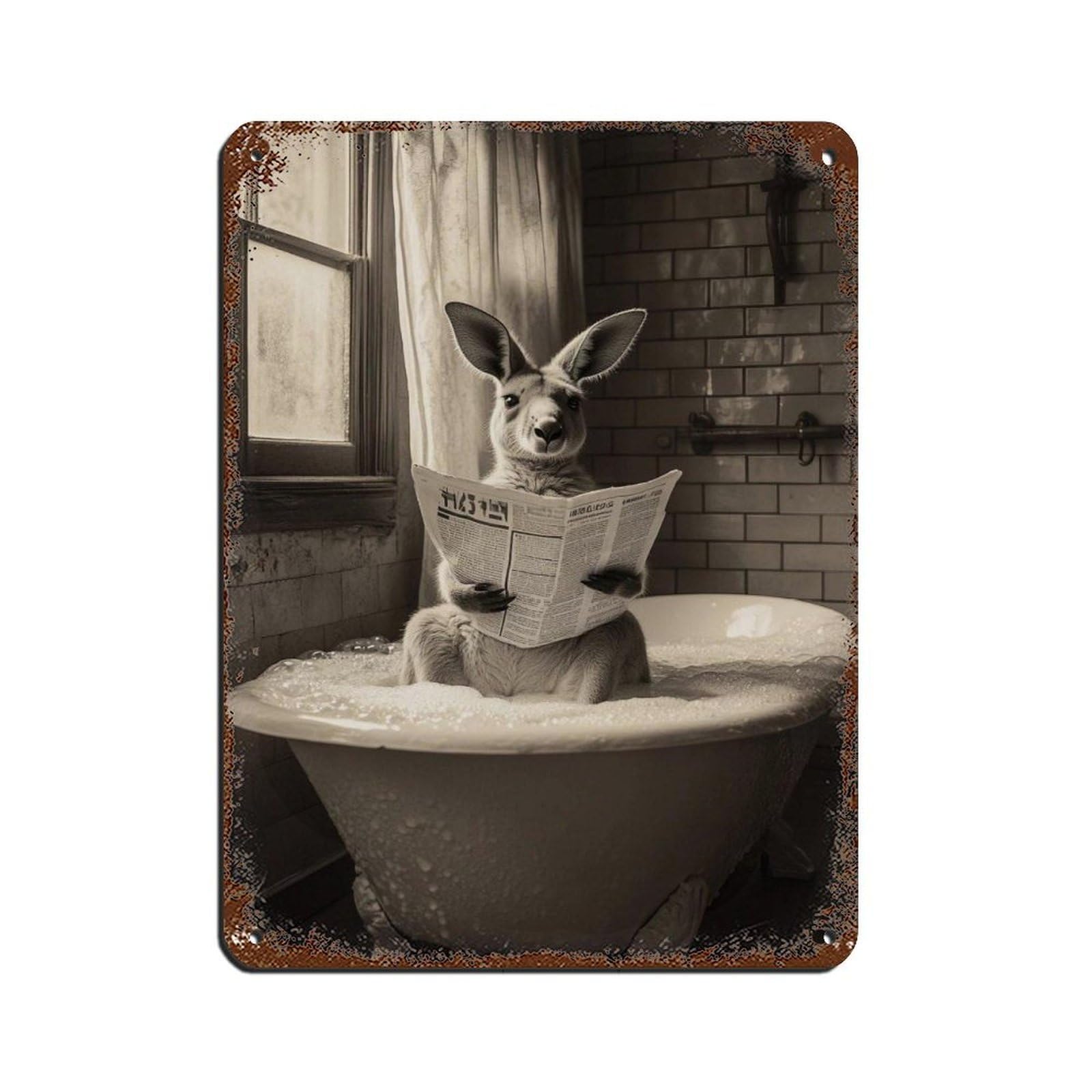 Quirky Kangaroo Reading Newspaper Retro Poster Metal Tin Sign Chic Art Retro Iron Painting Bar People Cave Cafe Family Garage Poster Wall Decoration 12x16inch(30x40cm)