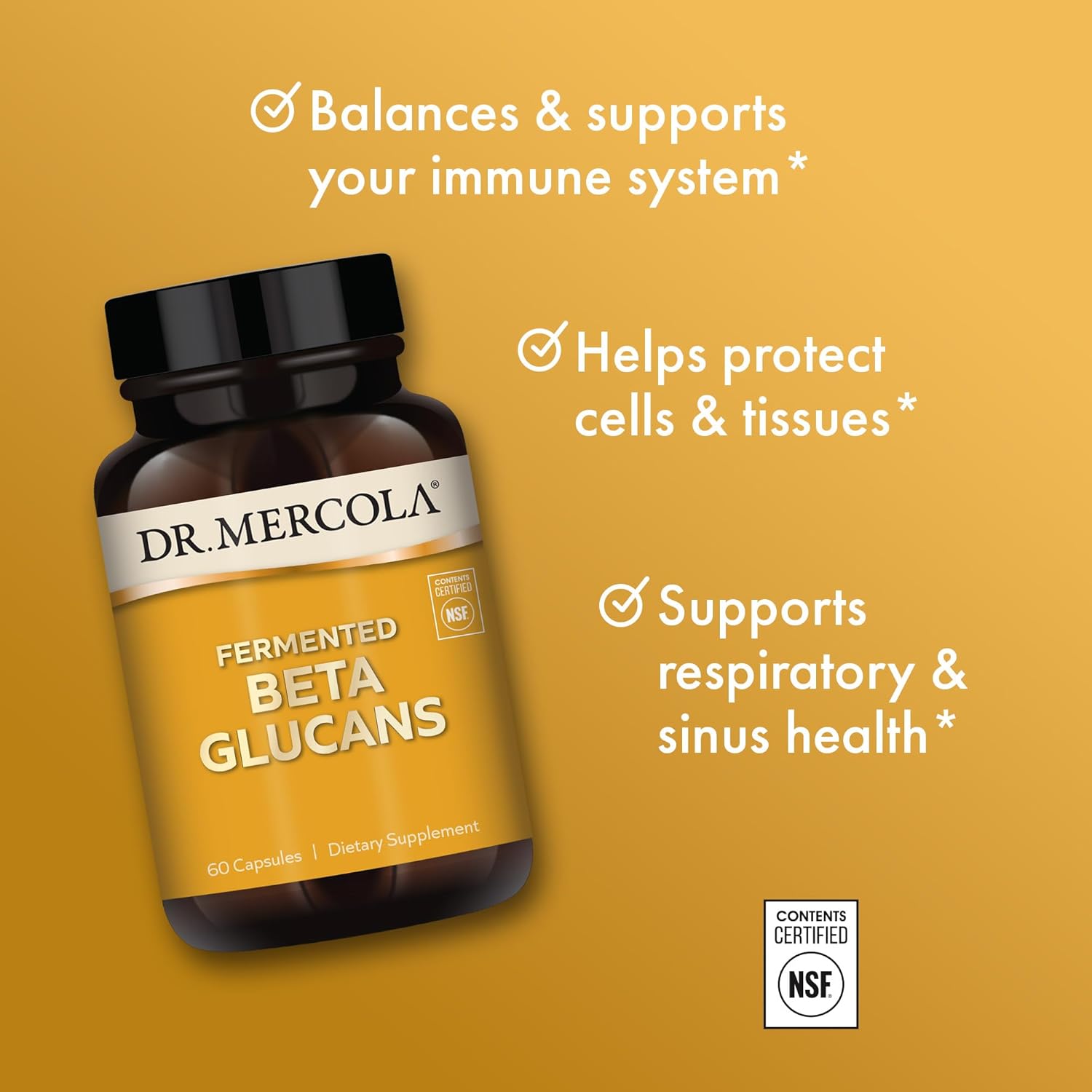 Dr. Mercola Fermented Beta Glucans - Immune System Support - Beta-1,3-Glucan & EpiCor Yeast Fermentate - Vegetarian - Non-Dairy - Gluten-Free - 60 Capsules